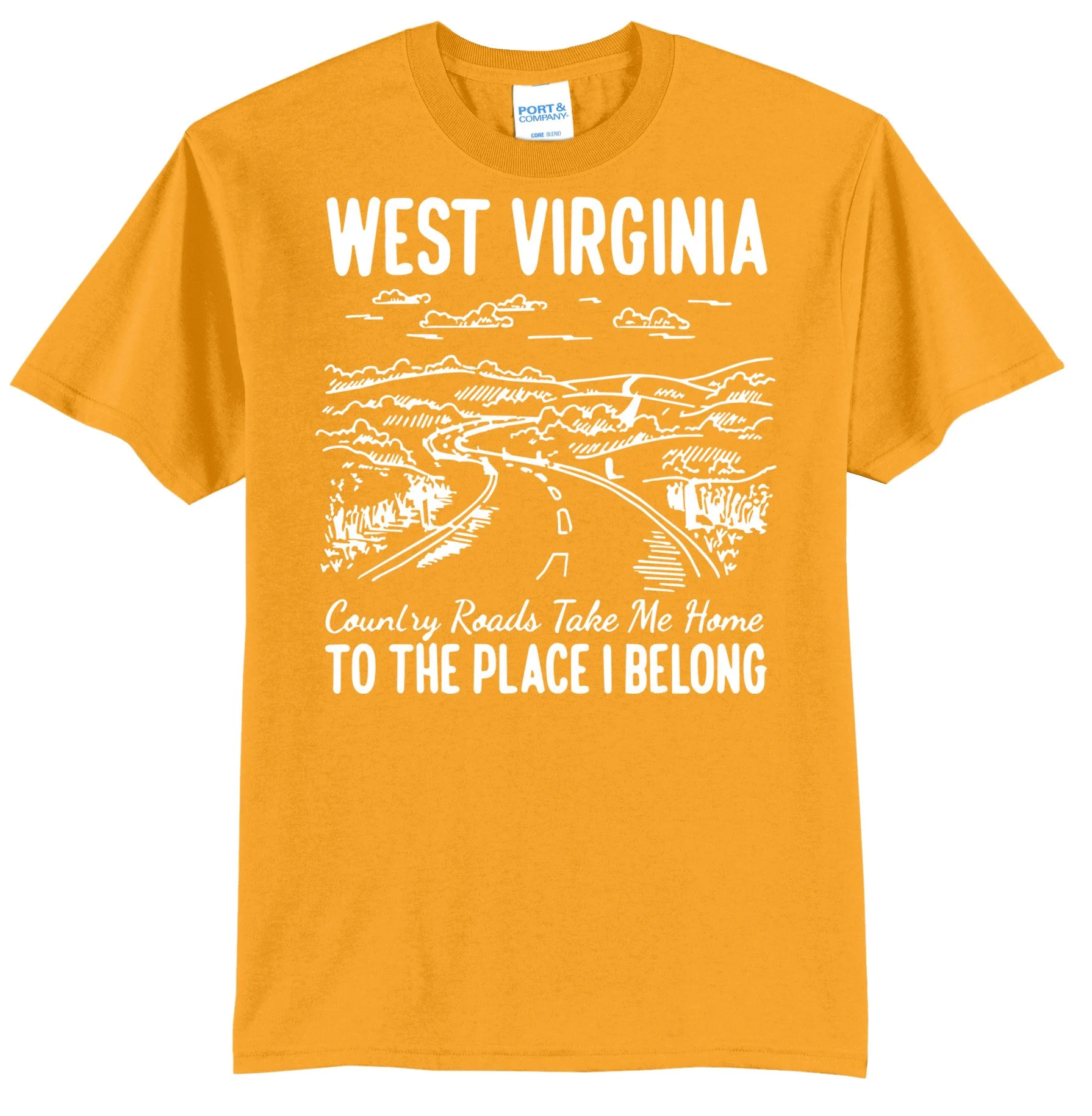 West Virginia Sketch Country Roads White Graphic Tee Shirt
