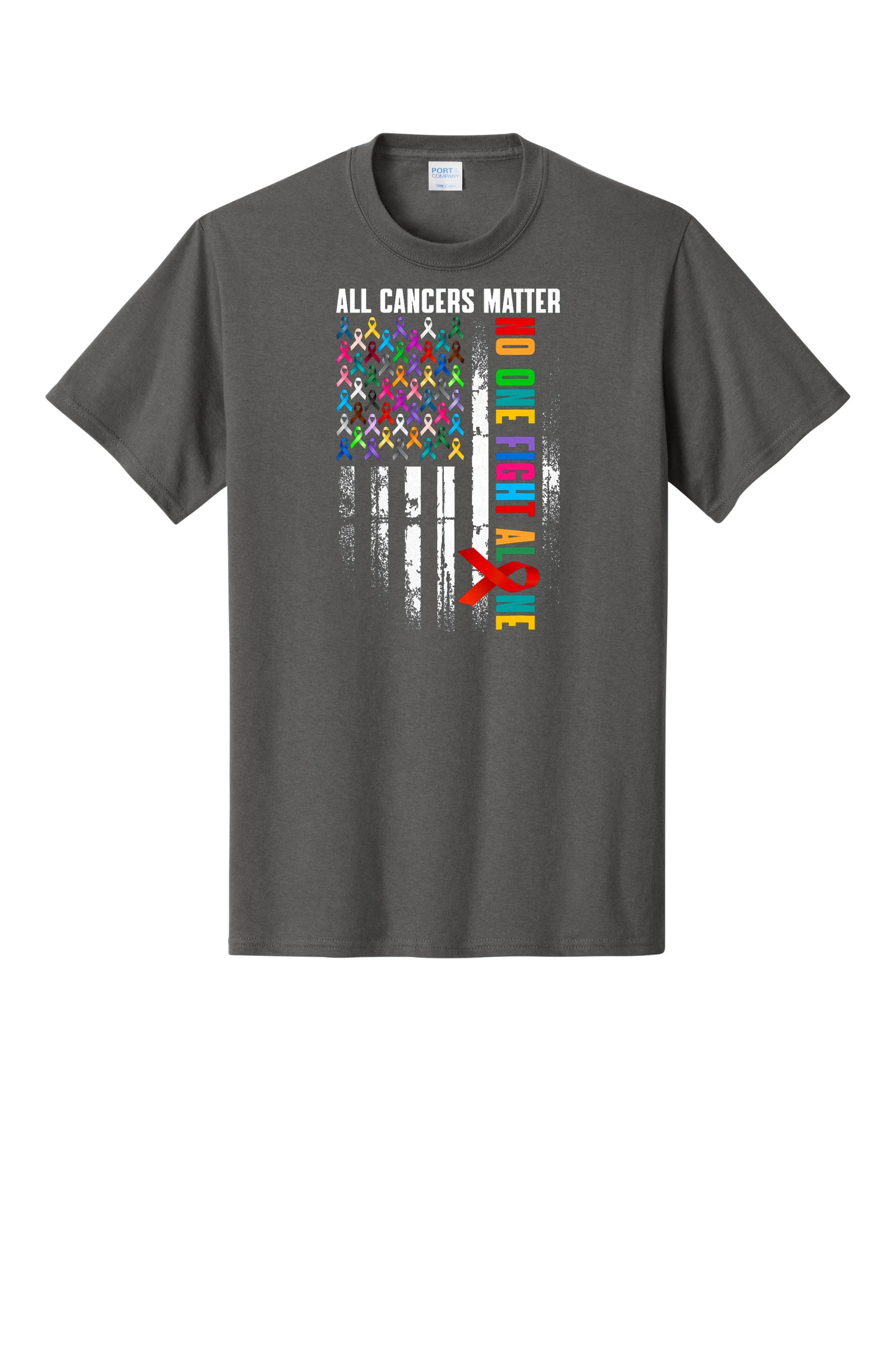 No One Fight Alone American Flag World Cancer Day Men Women T-Shirt PC55 CHARCOAL.jpg