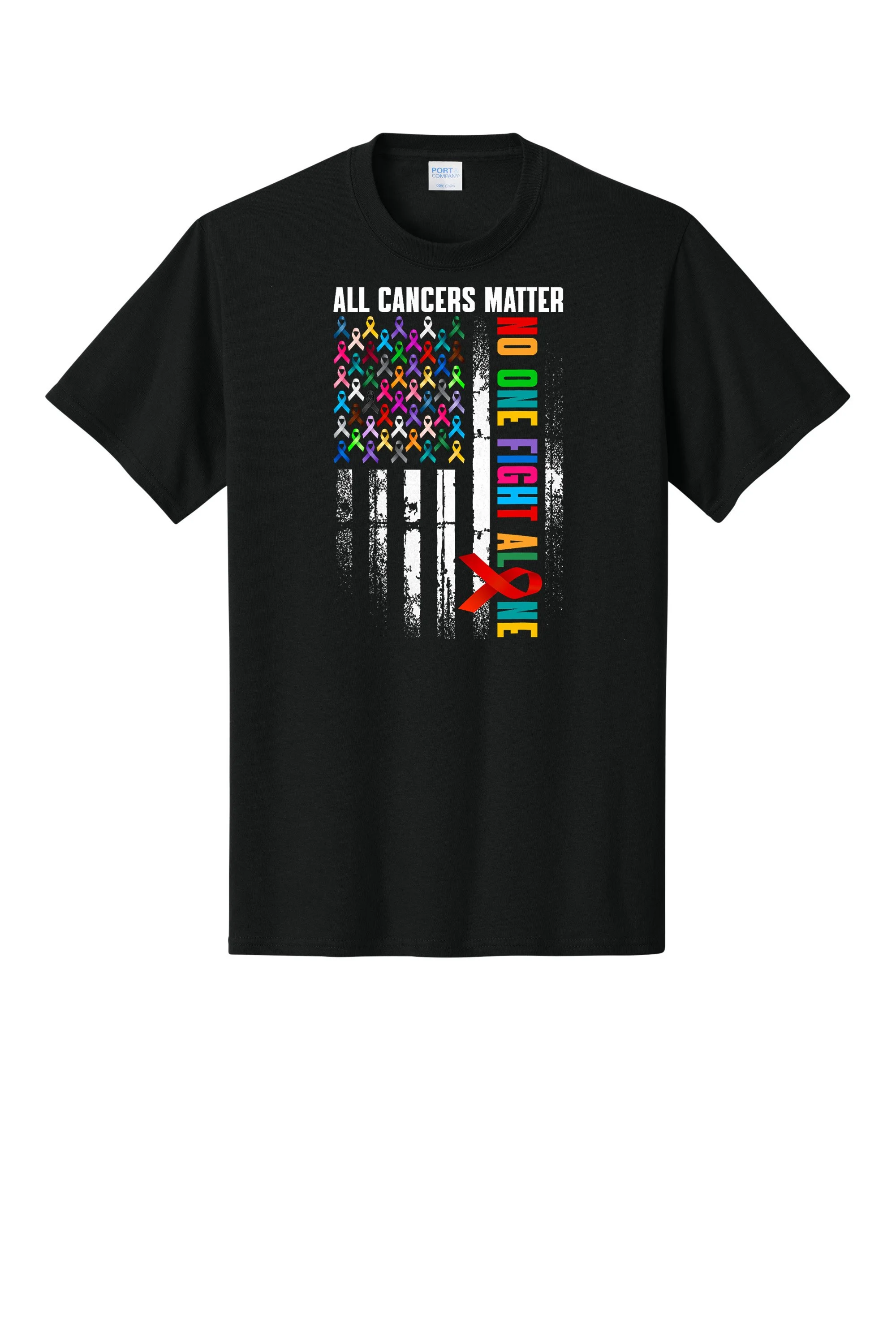 No One Fight Alone American Flag World Cancer Day Men Women T-Shirt PC55 BLACK.jpg