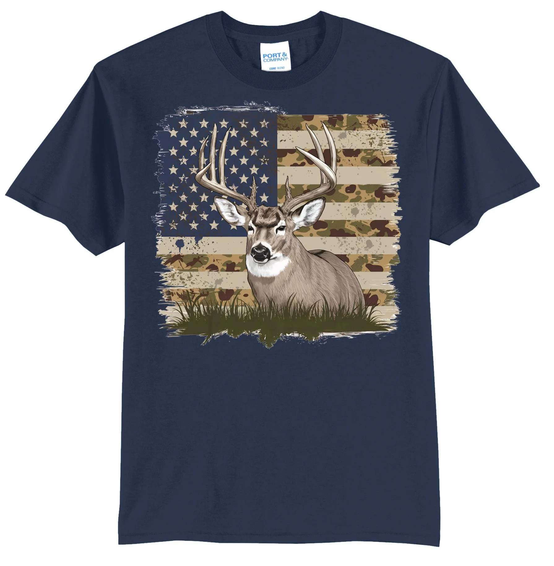 American Flag with Deer Graphic Tee Shirt