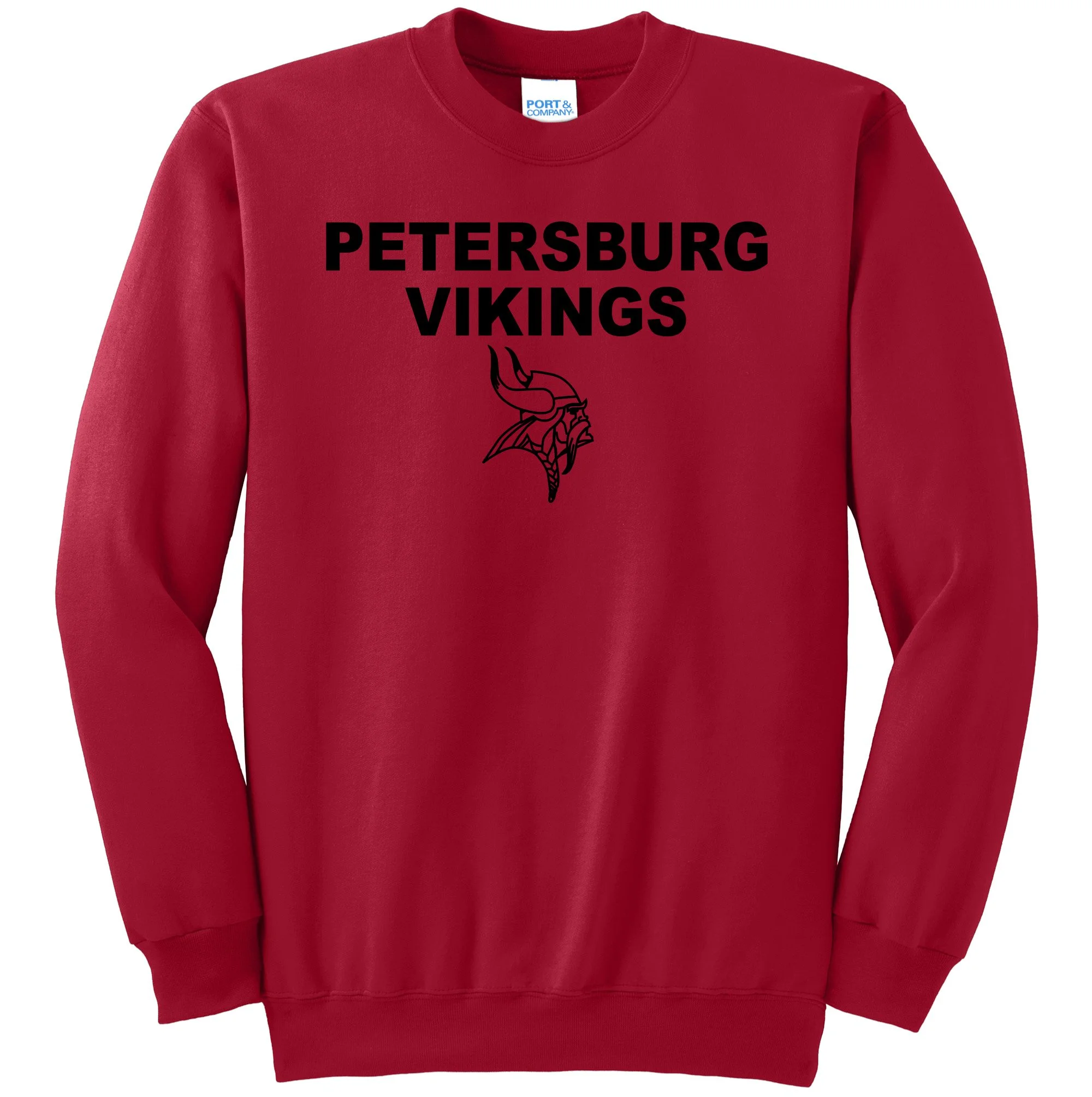 Petersburg Vikings w/ Viking Head Black Graphic Crewneck Sweatshirt