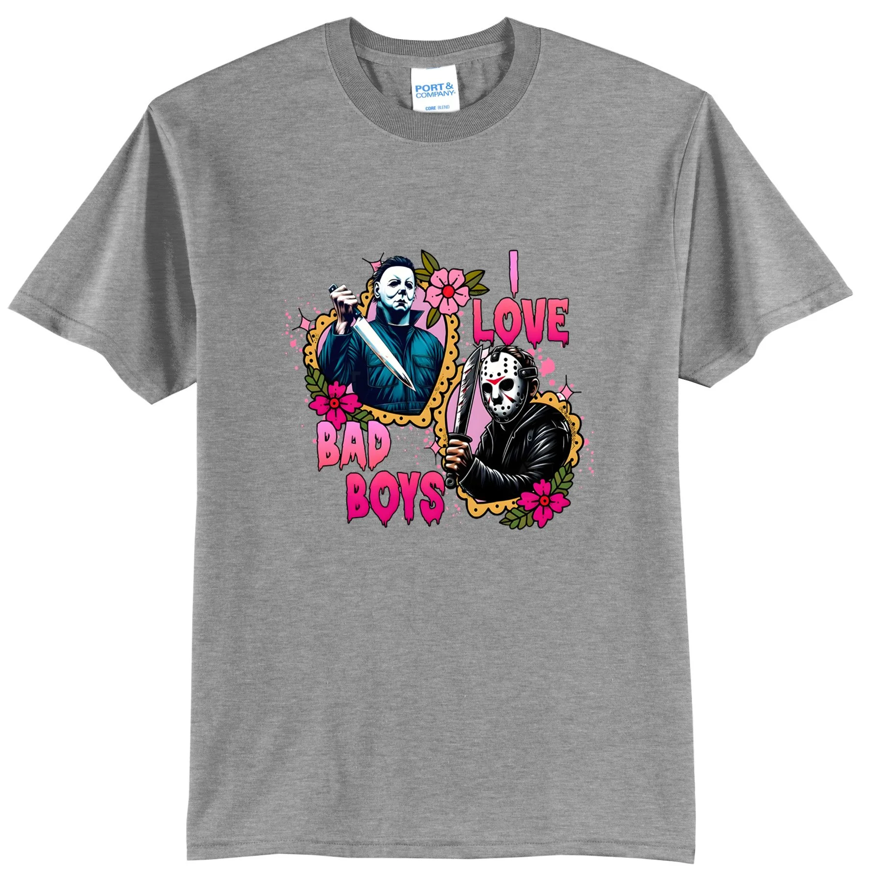 I Love Bad Boys Jason/Michael Myers Halloween Graphic Tee Shirt