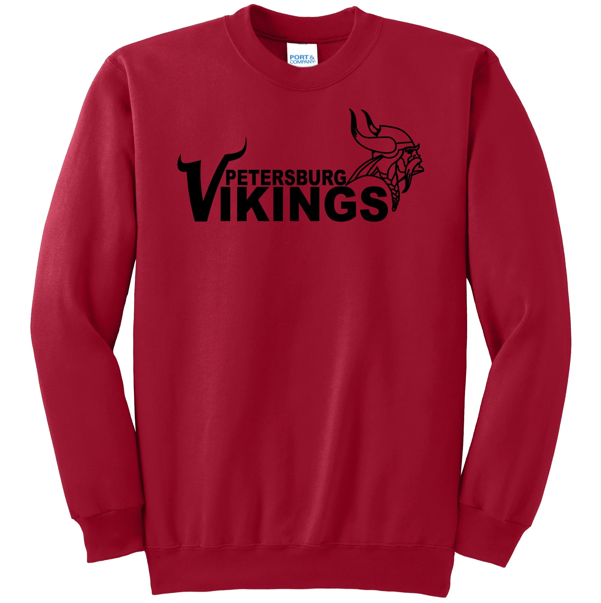 Petersburg Vikings with Viking Head Black Graphic Crewneck Sweatshirt