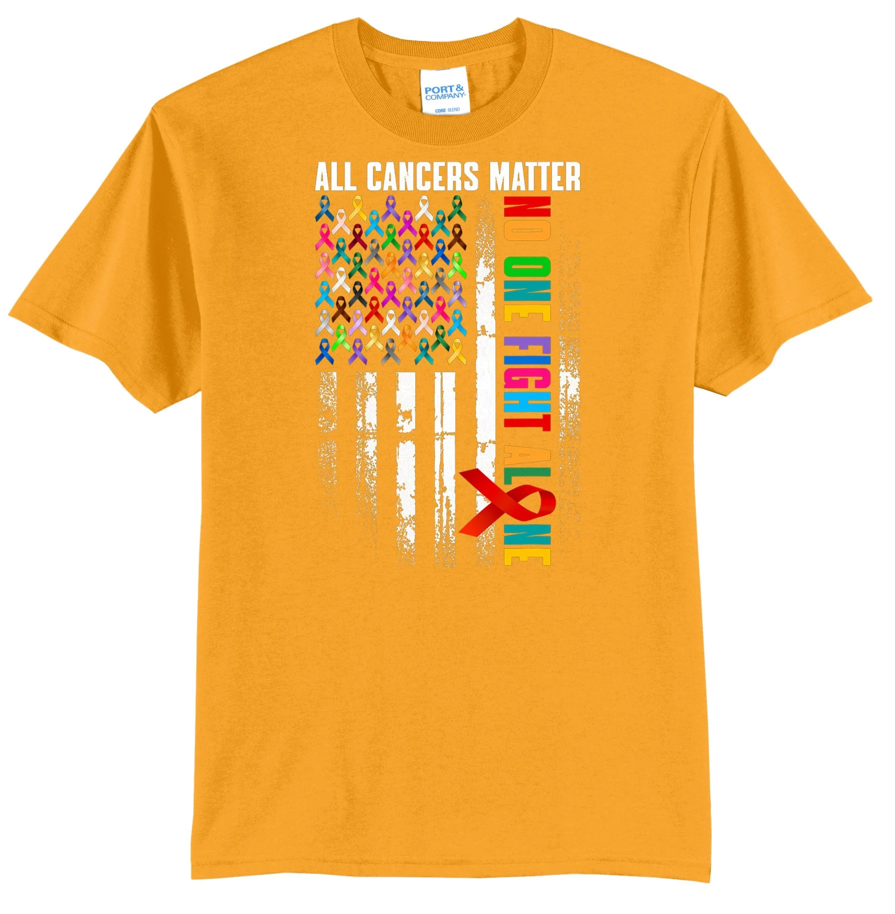 No One Fight Alone American Flag World Cancer Day Men Women T-Shirt PC55 GOLD.jpg
