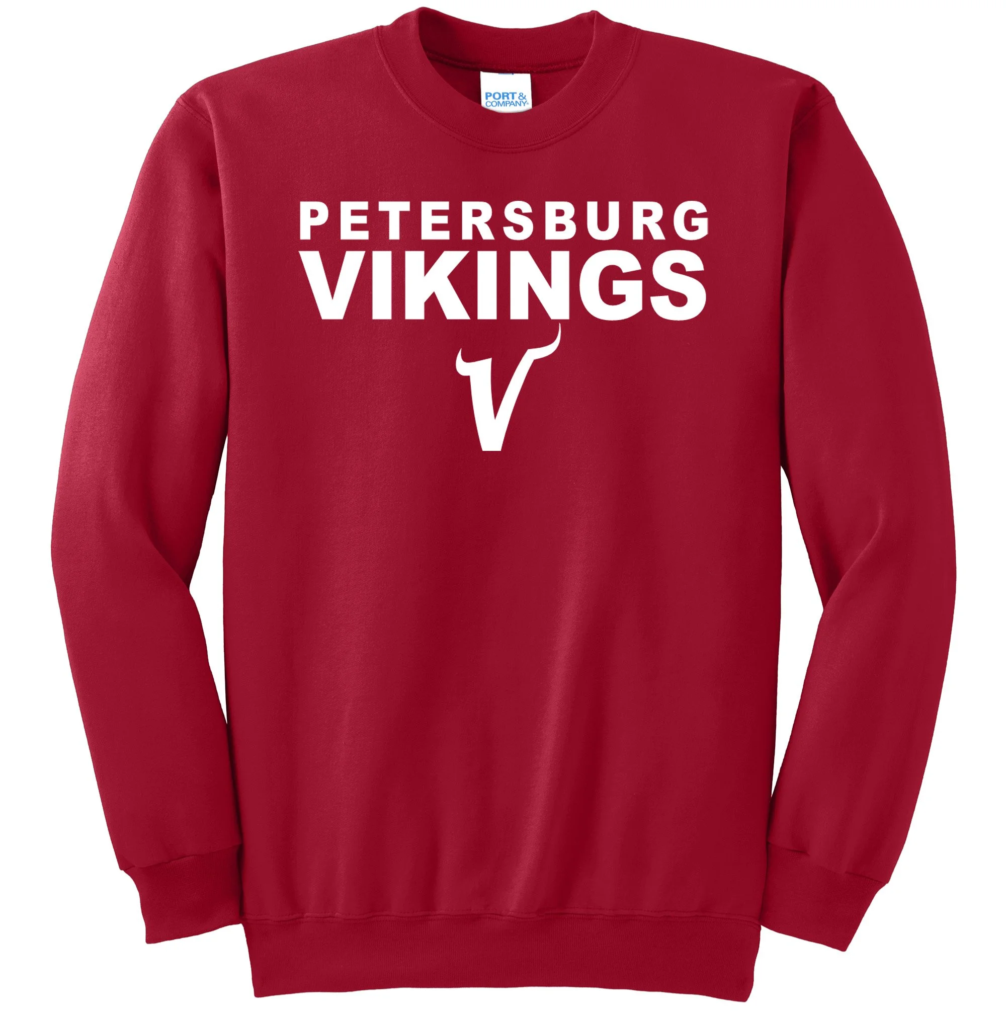 Petersburg Vikings w/ Viking V White Graphic Crewneck Sweatshirt