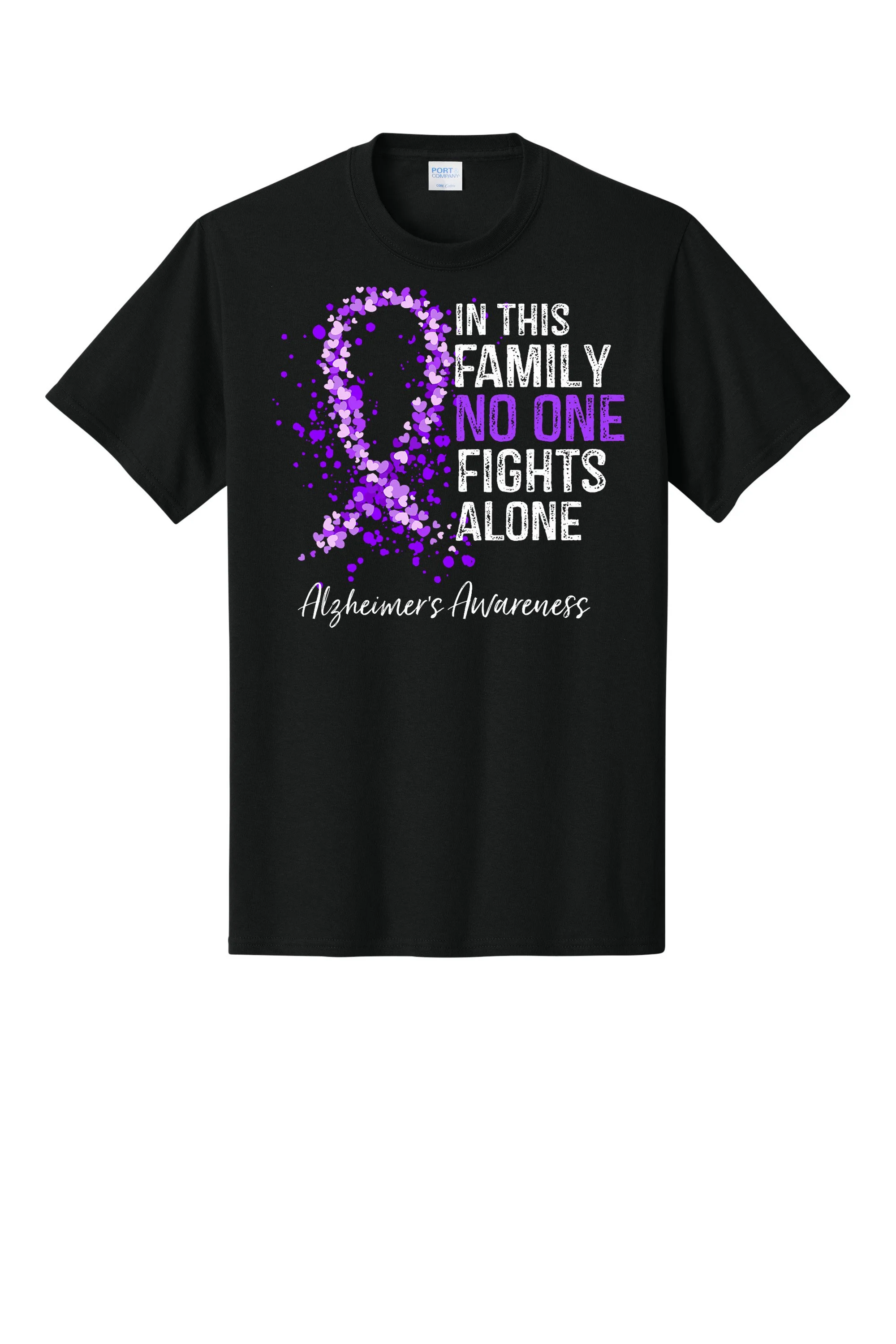 In This Family No One Fights Alone Shirt Alzheimer's Ribbon T-Shirt PC55 BLACK.jpg