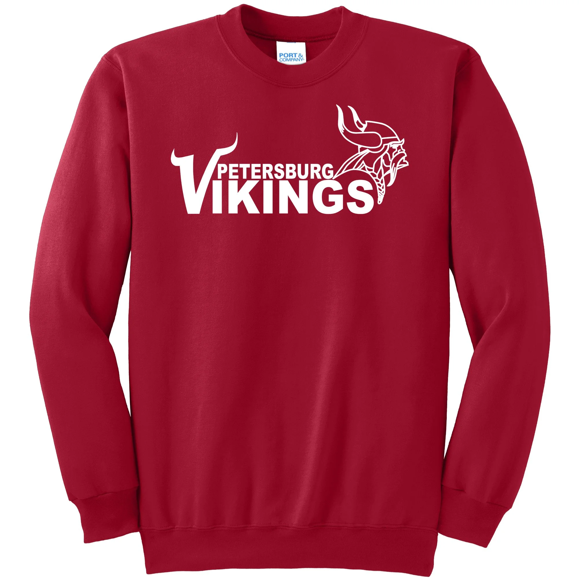 Petersburg Vikings with Viking Head White Graphic Crewneck Sweatshirt