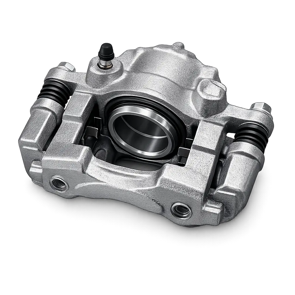 Close-up of automotive brake caliper used in mobile brake repair service 
