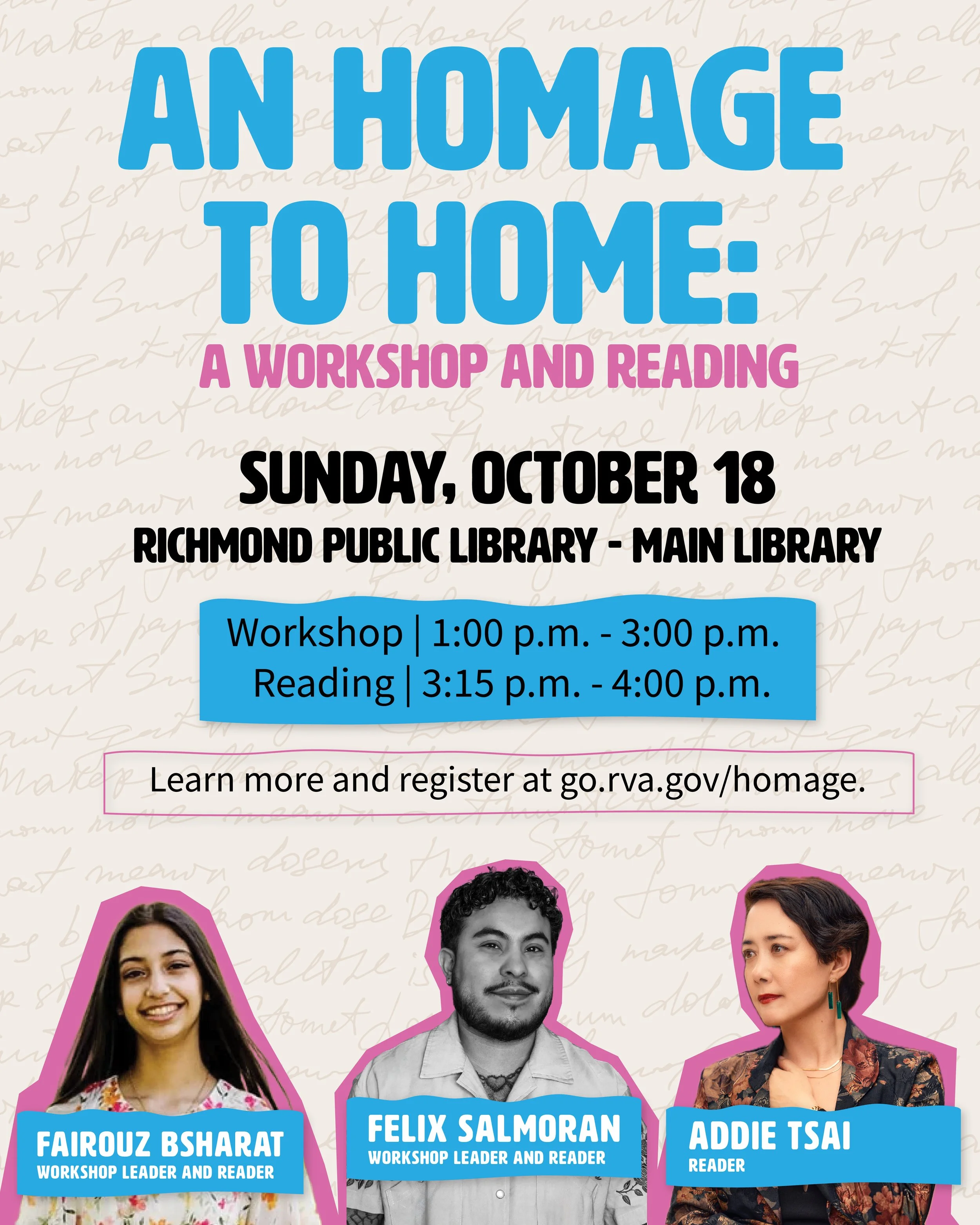  An Homage to Home: A workshop and Reading