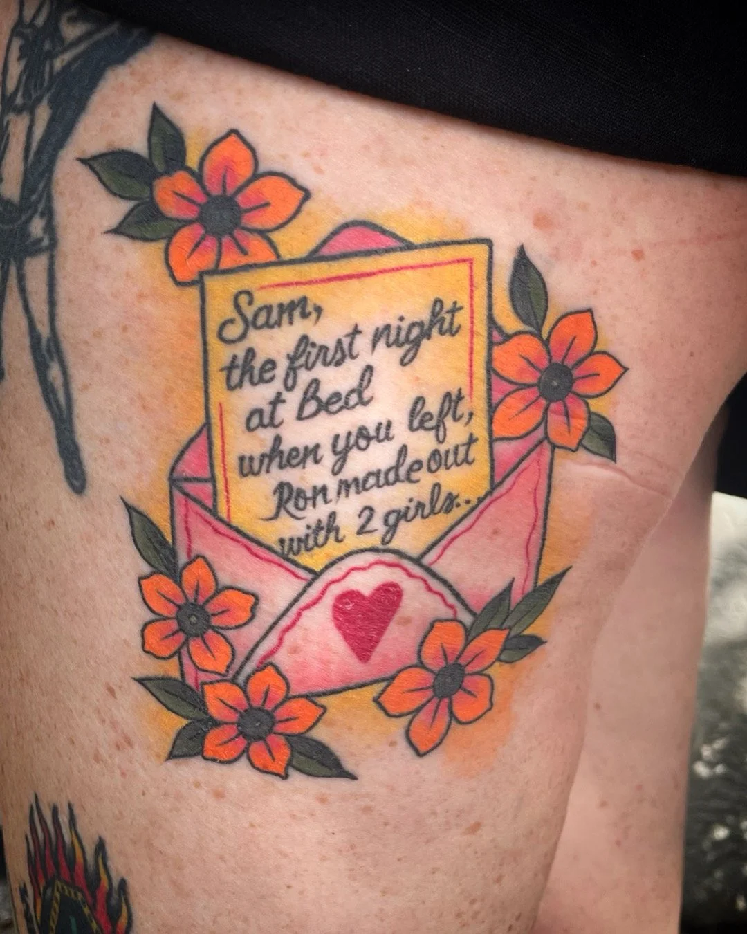 Jersey shore note tattoo by Jennifer Lynn at Crown Jewel Tattoo in Tampa Florida 