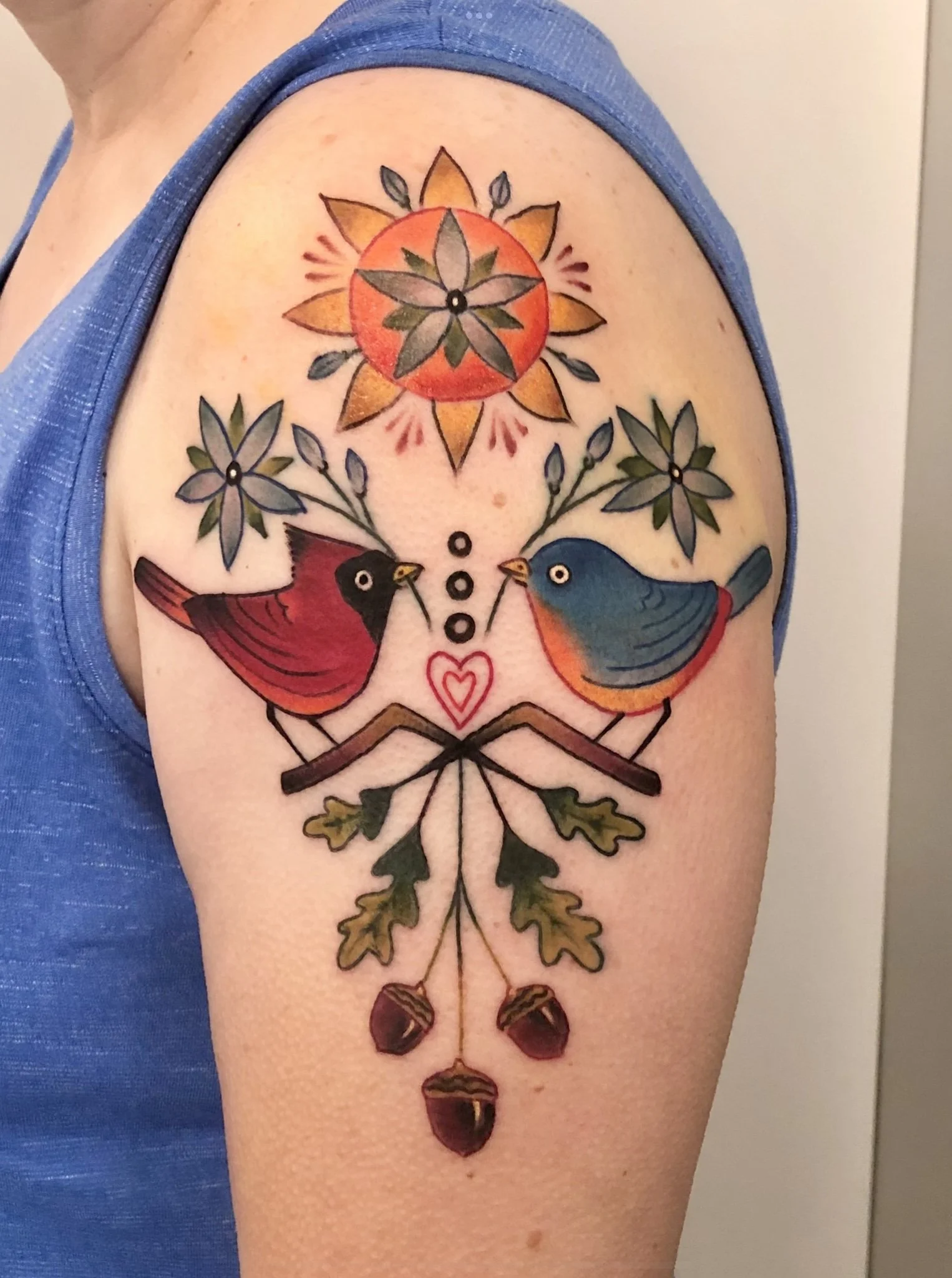 Watercolor bird tattoo by Jennifer Lynn at Crown Jewel Tattoo in Tampa Florida 