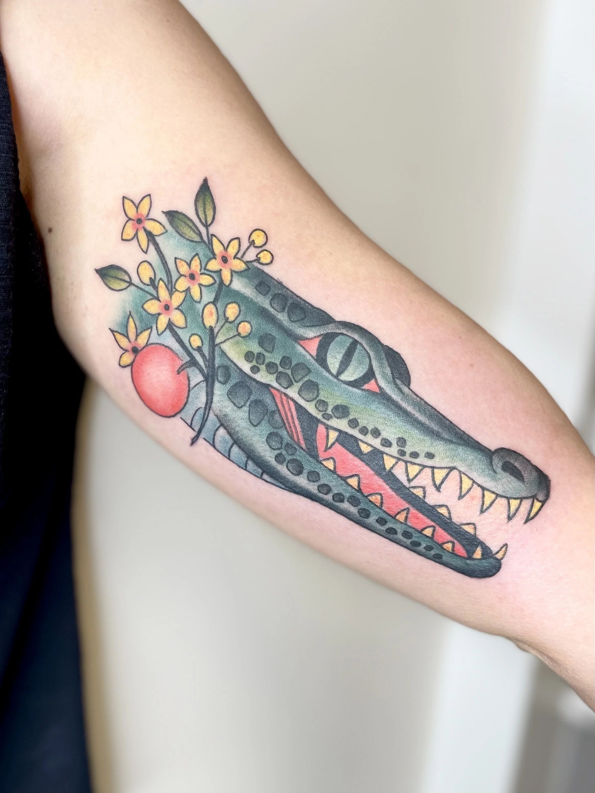 Traditional alligator tattoo by Jennifer Lynn at Crown Jewel Tattoo in Tampa Florida 