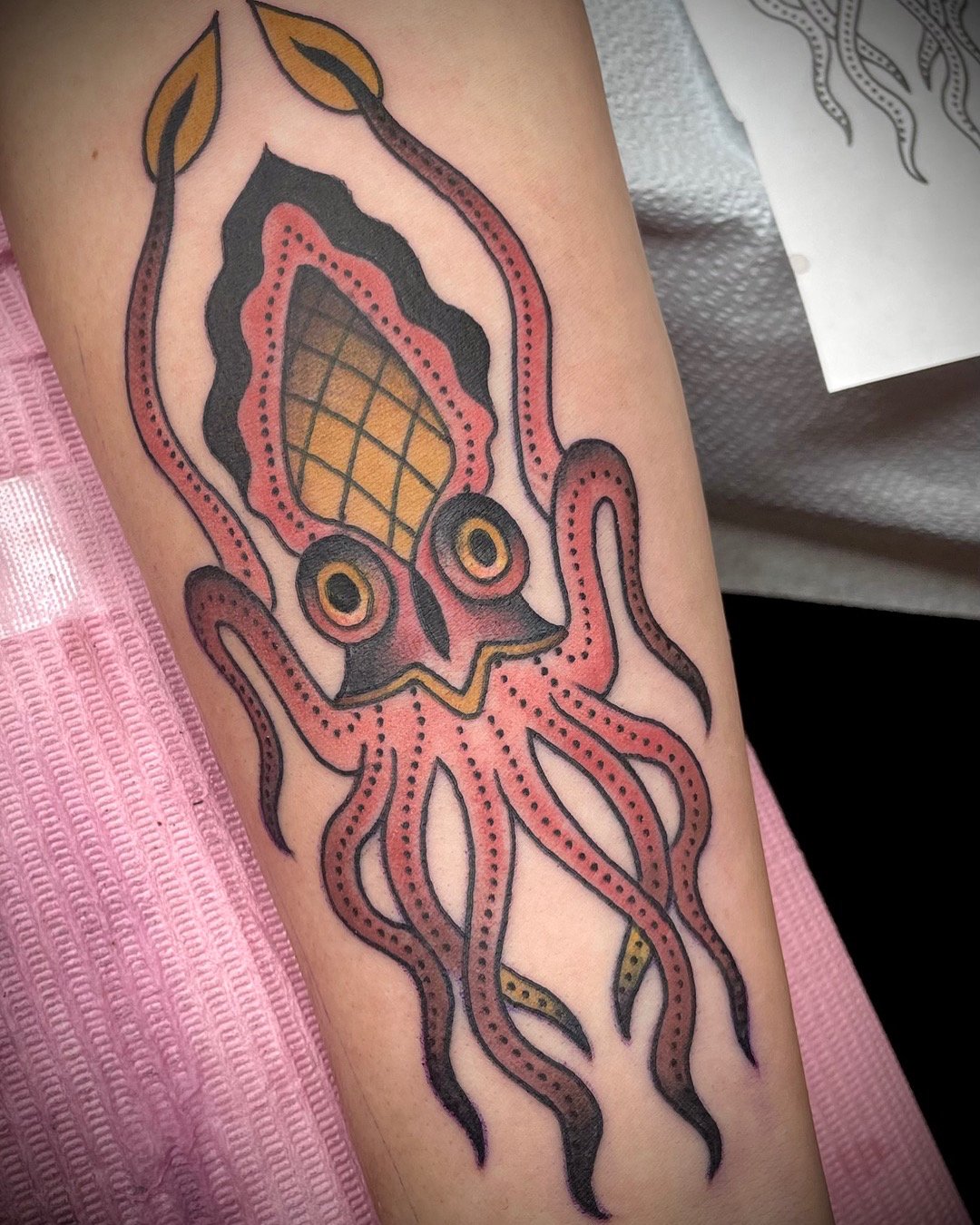 Traditional octopus tattoo by Jennifer Lynn at Crown Jewel Tattoo in Tampa Florida 