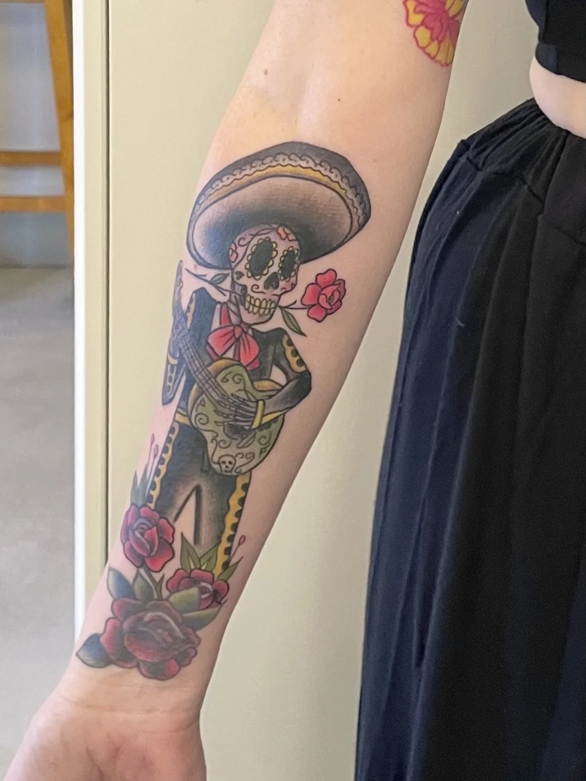 Traditional skull tattoo by Jennifer Lynn at Crown Jewel Tattoo in Tampa Florida 