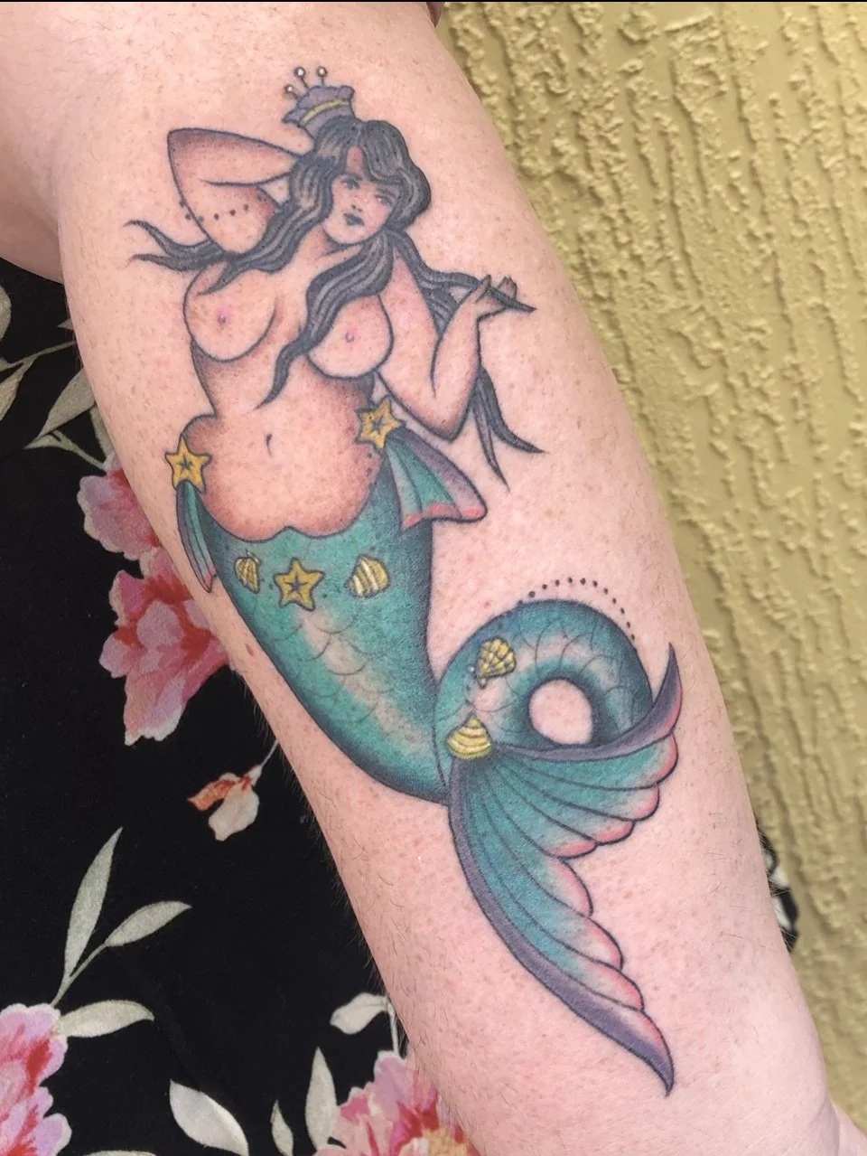 Traditional mermaid tattoo by Jennifer Lynn at Crown Jewel Tattoo in Tampa Florida 
