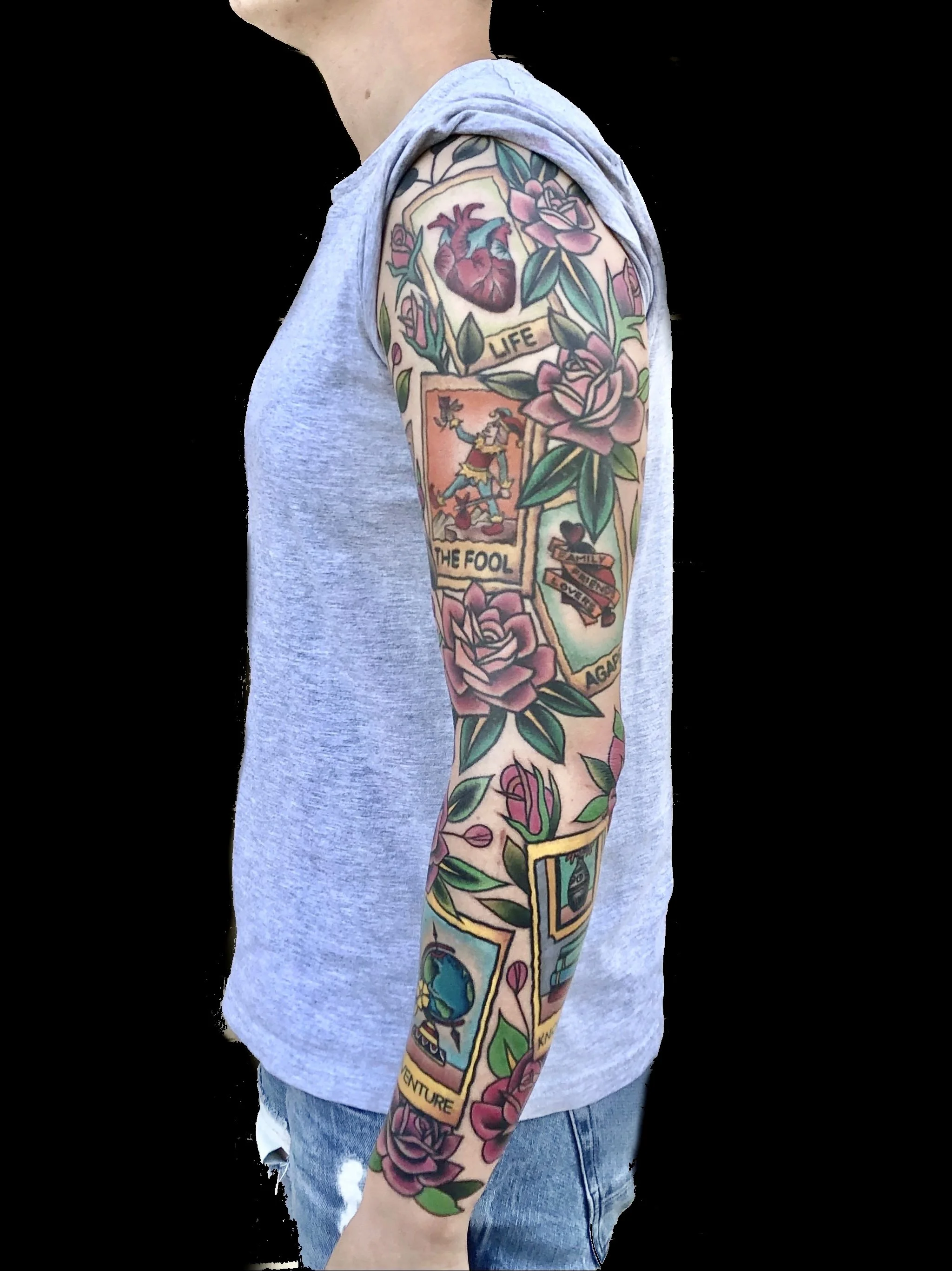 Tarot card tattoo by Jennifer Lynn at Crown Jewel Tattoo in Tampa Florida 