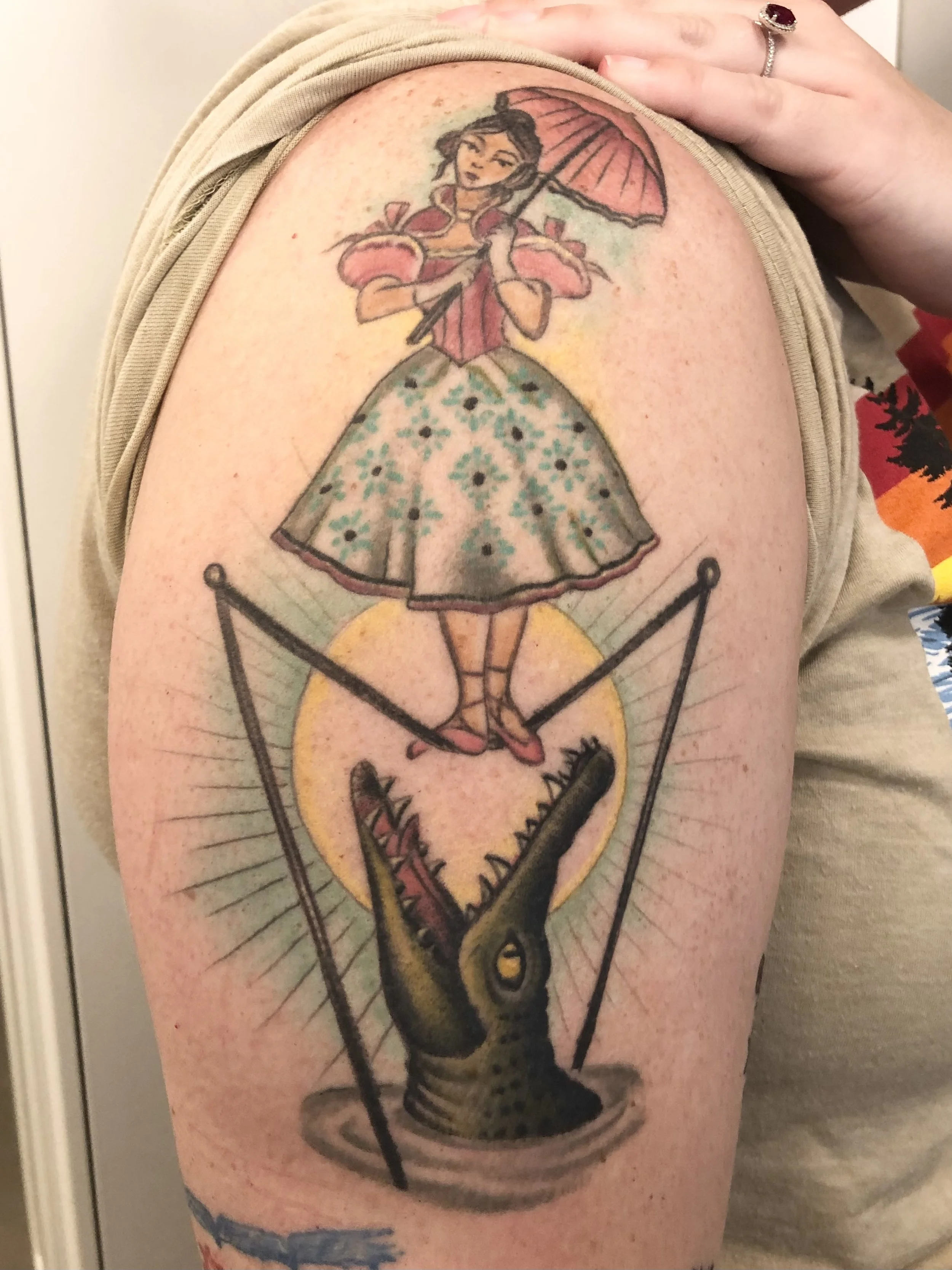 Haunted Mansion traditional tattoo by Jennifer Lynn at Crown Jewel Tattoo in Tampa Florida 