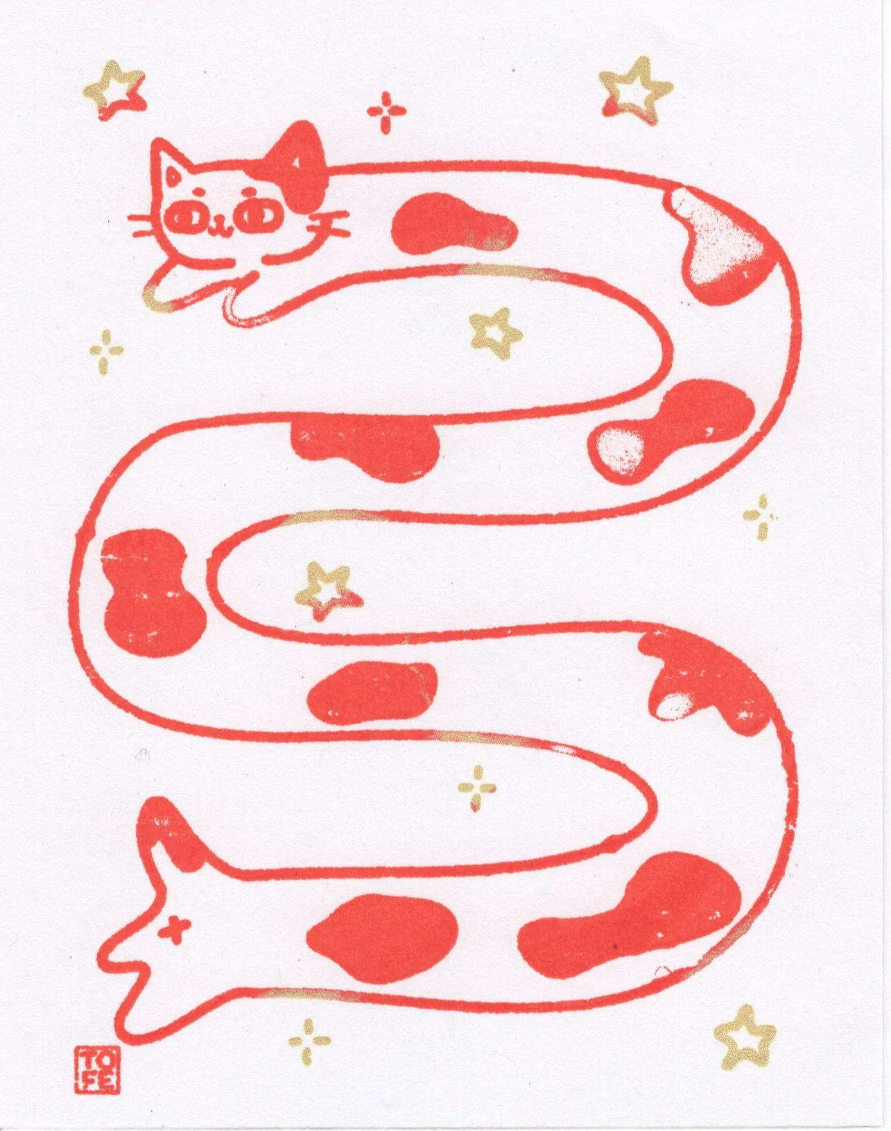 Cat Snake - Riso Gocco Print