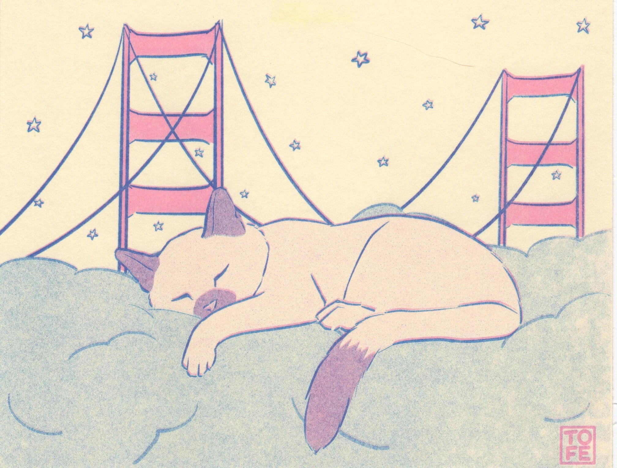Fog Makes the Cat Sleepy Riso Print