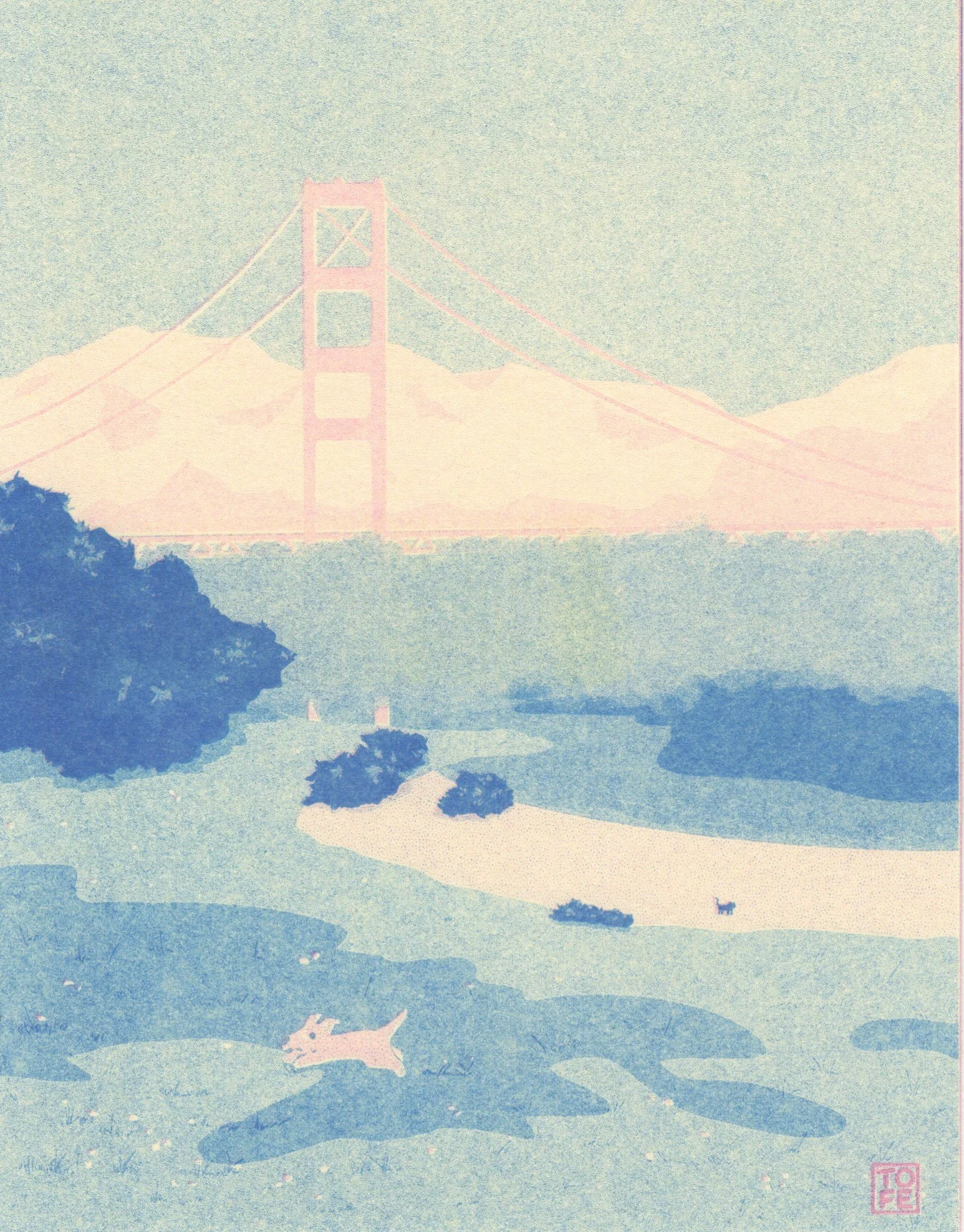 Dog Day at Presidio - Risograph Print