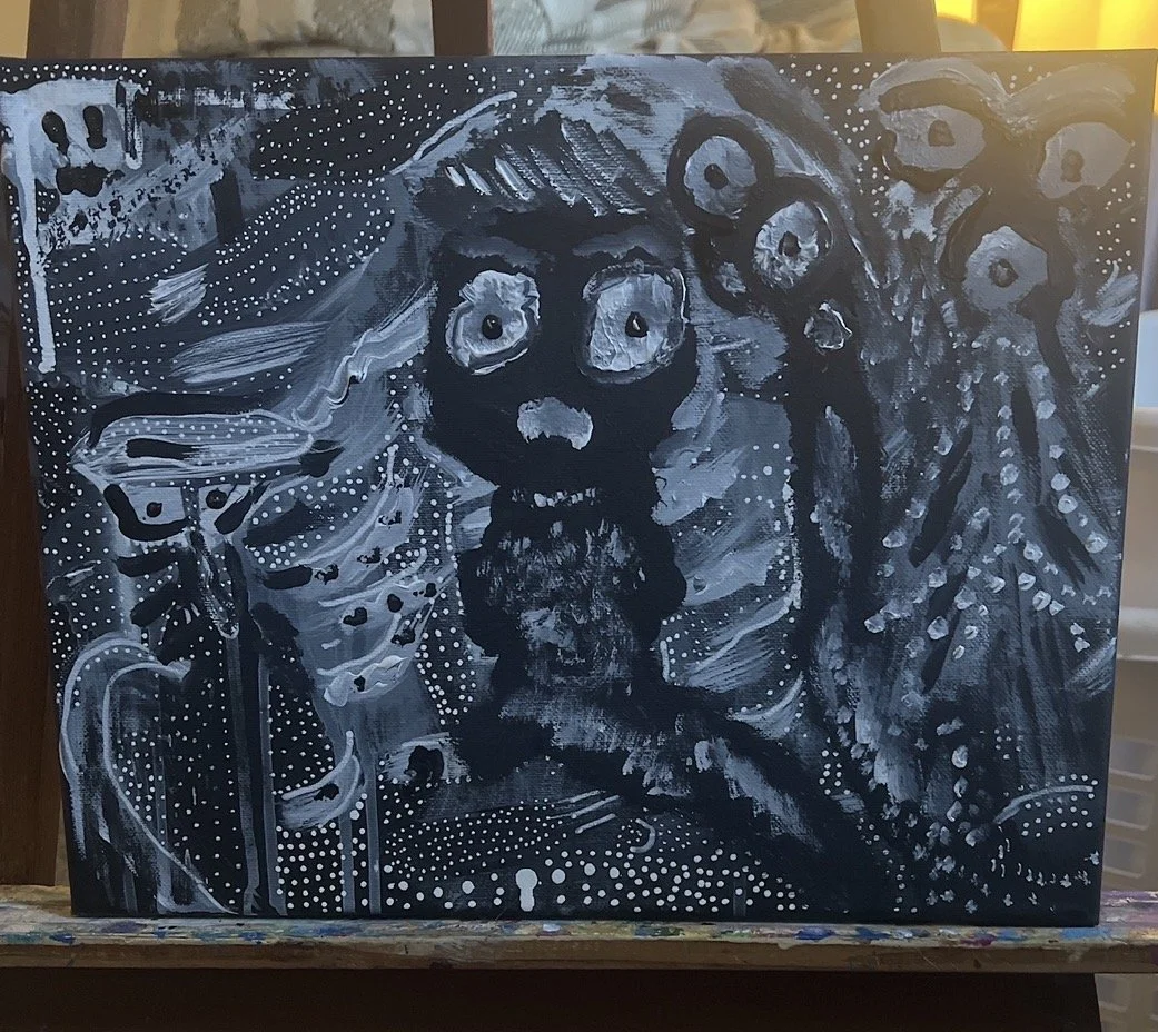 “Not All Who Wander” Acrylic on black Canvas (AVAILABLE) 