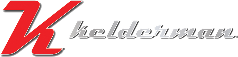 Close-up of a logo with a red stylized letter 'K' and the word 'Keldoman' in silver lettering.