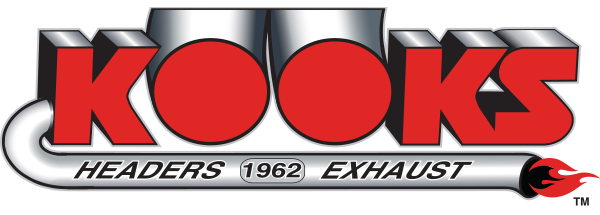 Kooks Headers Exhaust logo with red and black lettering on a gray background