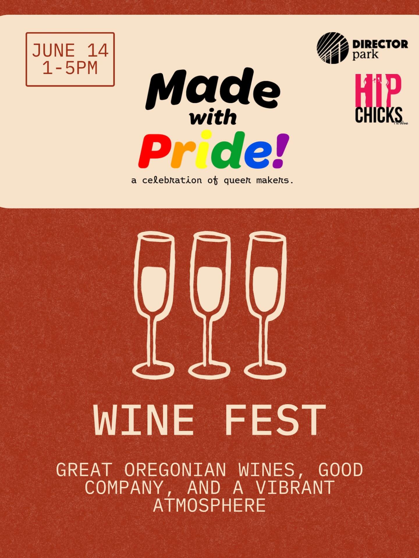 Made with Pride Wine Fest is coming to Director Park this Sunday on June 14th! Come try some incredible wine showcasing queer-owned wineries from across Oregon. Hosted by @hipchicksdowine, discover a diverse lineup of wines, meet the passionate maker