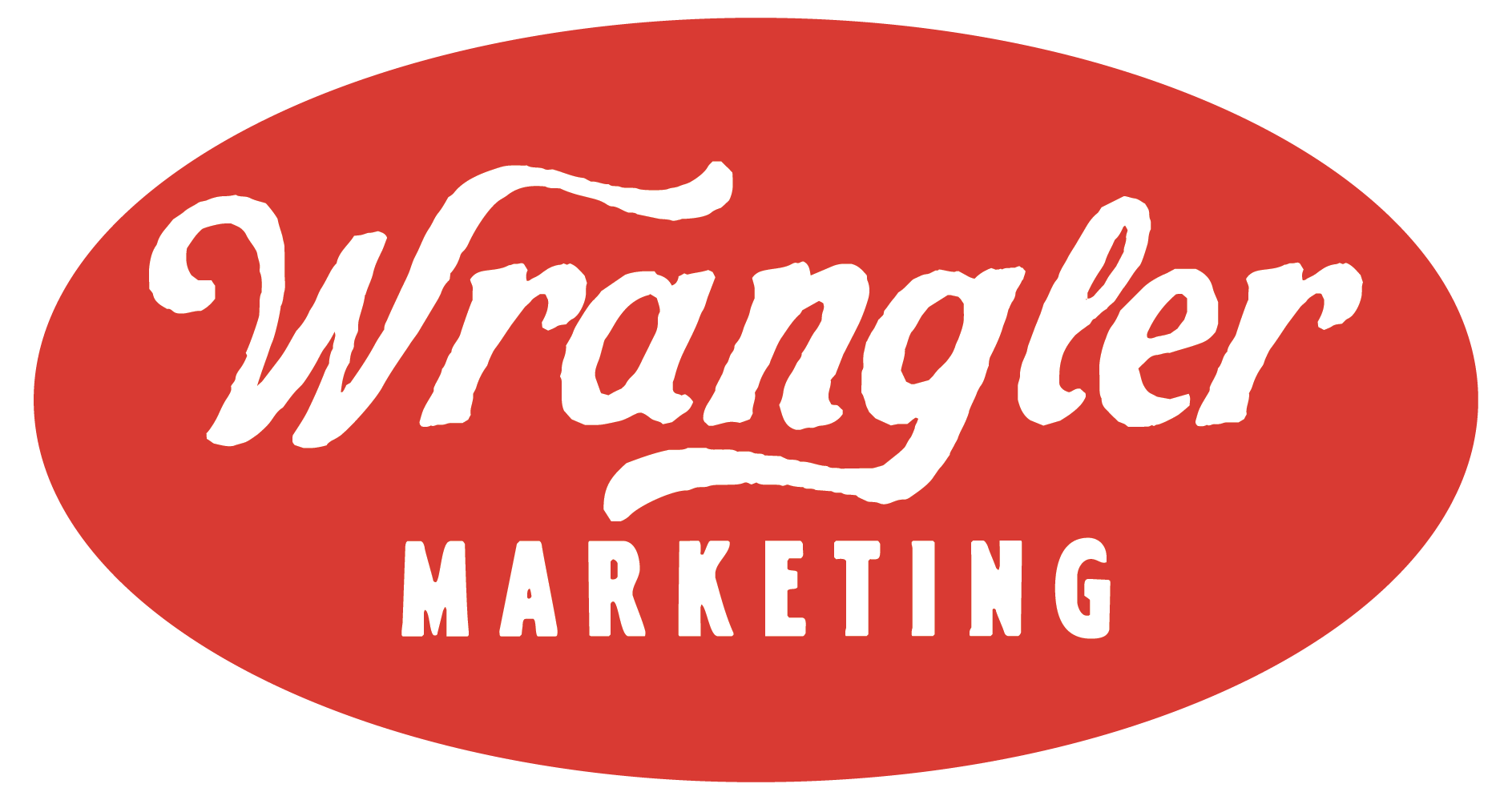 Wandler Marketing logo with white cursive text on a red oval background