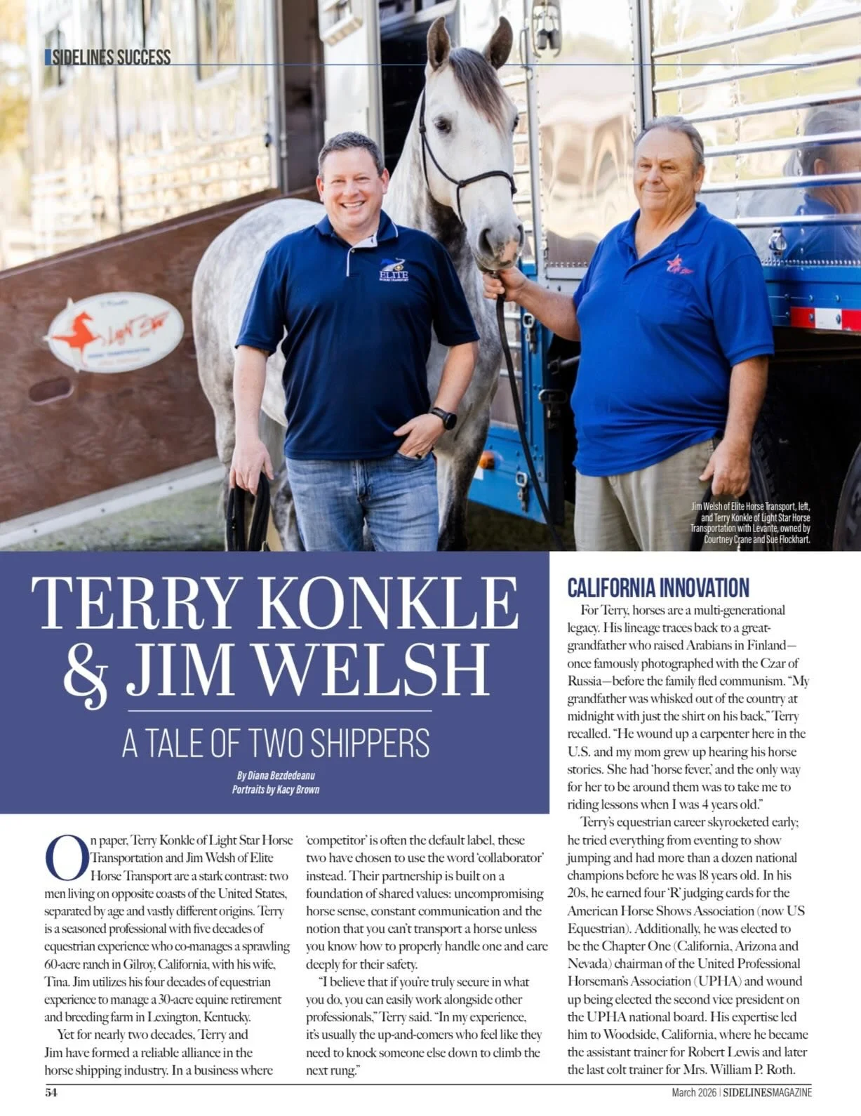 Have you read the March issue of @sidelines_magazine yet? In it, I&rsquo;m honored to share &ldquo;A Tale of Two Shippers,&rdquo; the story of two horsemen on opposite coasts who built a long term alliance in an industry that often defaults to compet