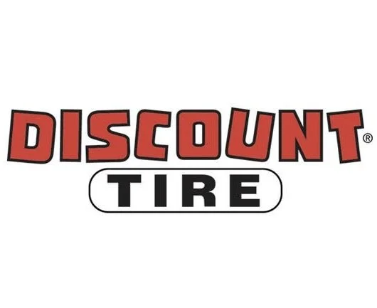 Logo for Discount Tire with red and black text on a white background.