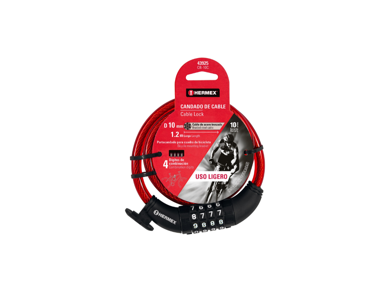 Candado de Cable con Combinación 10 mm x 1.20 m | Hermex