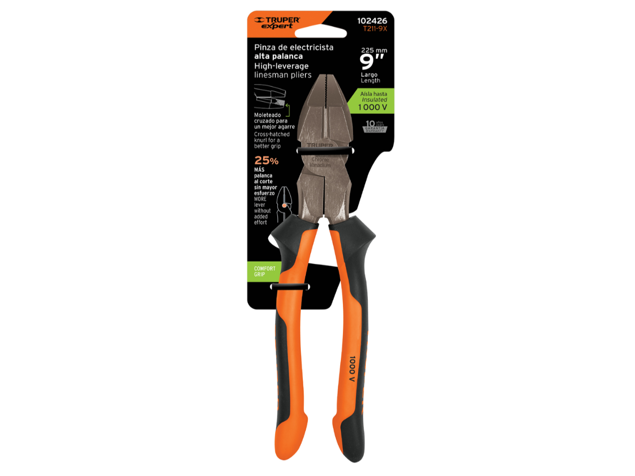 Pinza para Electricista 9" Alta Palanca Comfort Grip | Truper