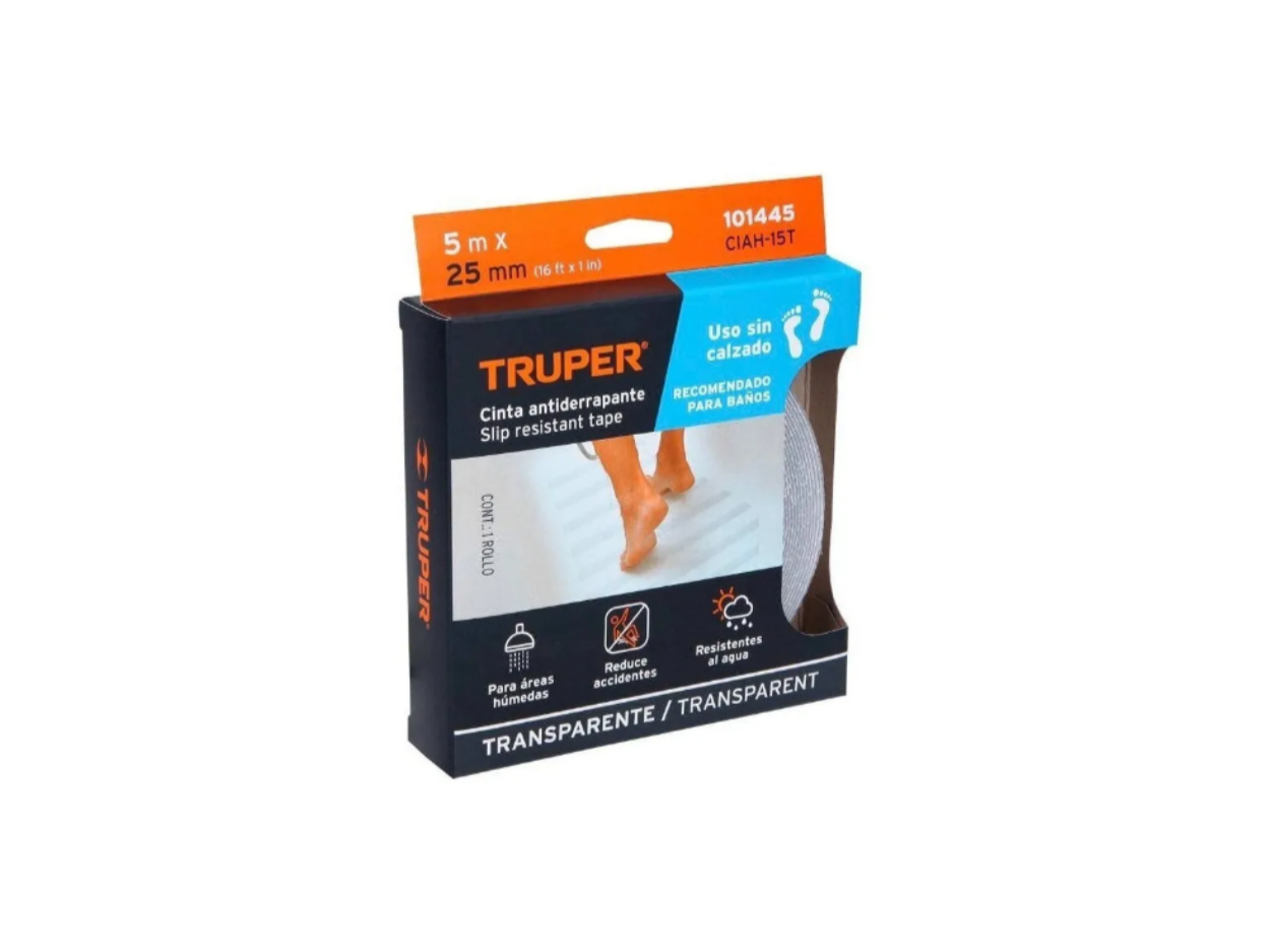 Rollo 5 m Cinta Antiderrapante Transparente 25 mm para Áreas Húmedas | Truper