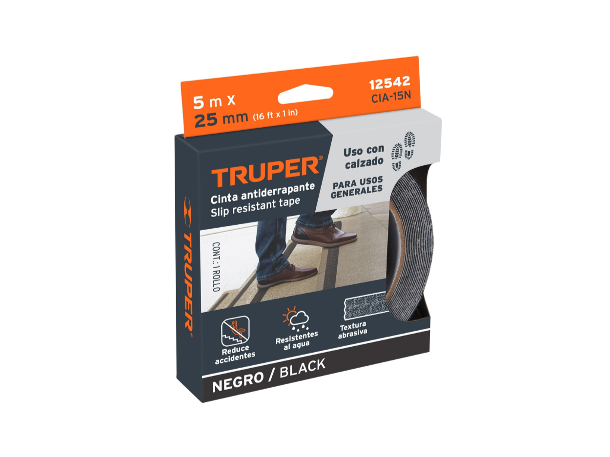 Rollo 5 m Cinta Antiderrapante Negra 25 mm con Abrasivo | Truper