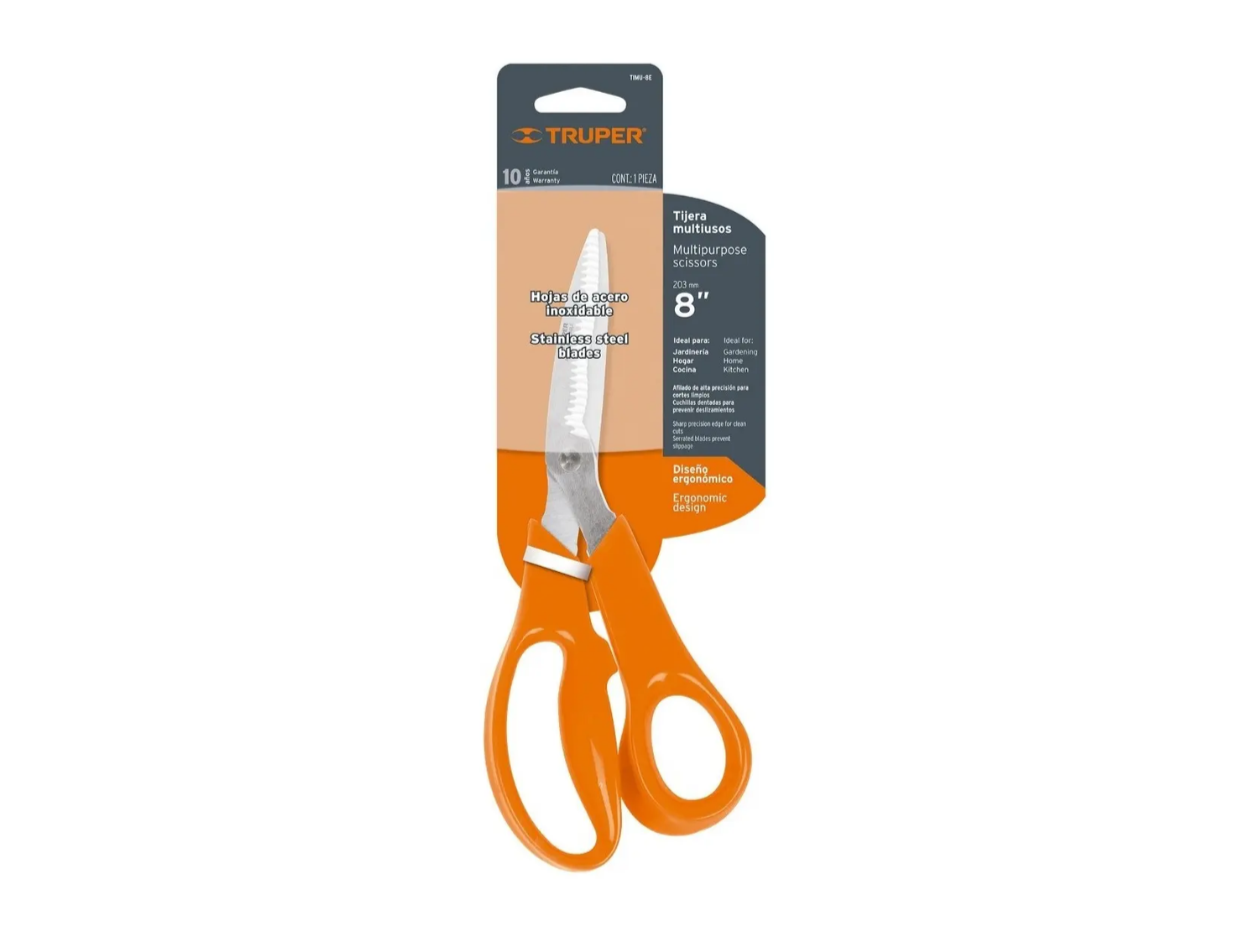 Tijera Multiusos 8" con Cuchilla Dentada de Acero Inoxidable | Truper