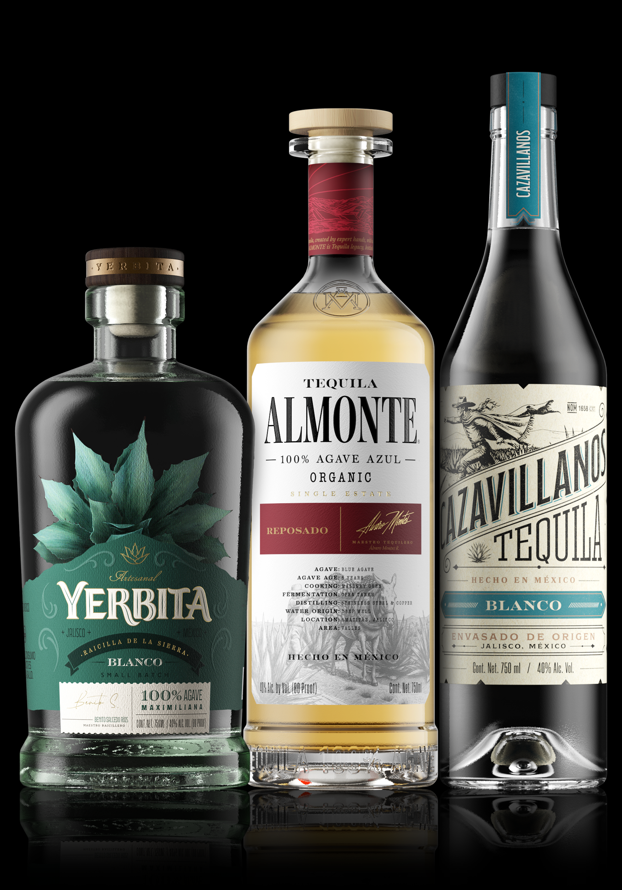 Raicilla Yerbita, Tequila Almonte y Tequila Cazavillanos.