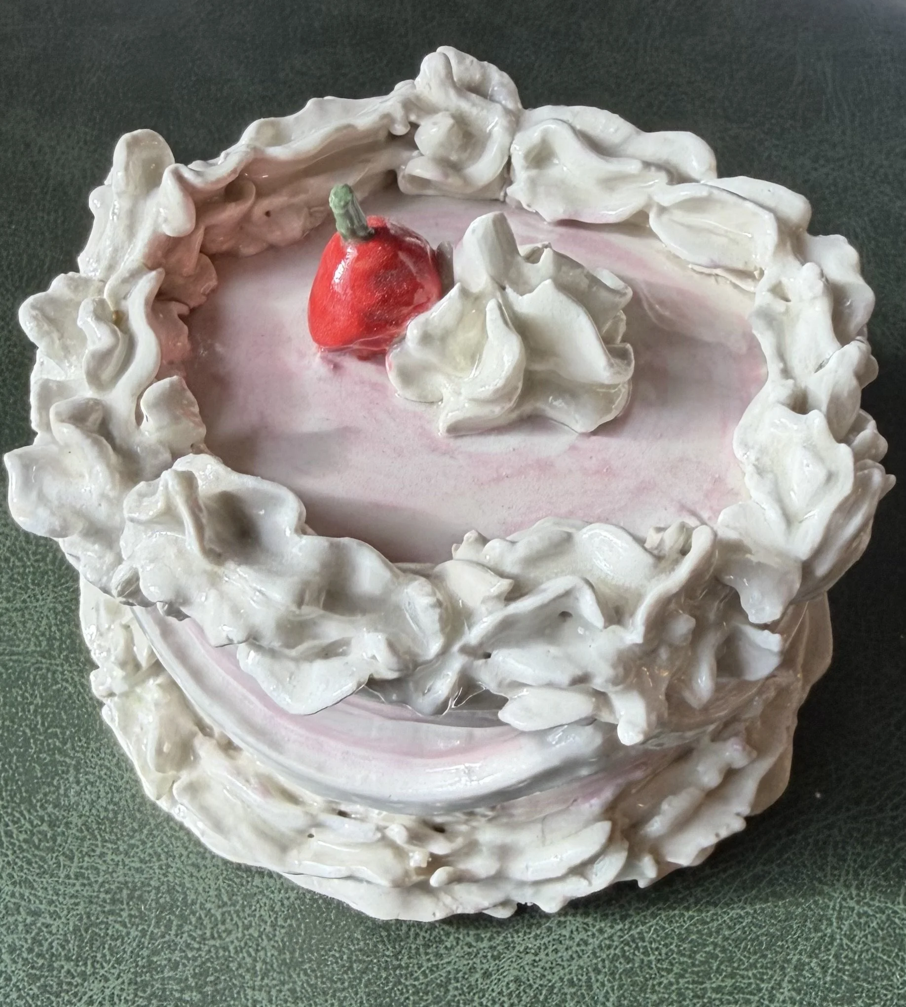 First day Cake, pink and white, Cherry on top, jewellery box.