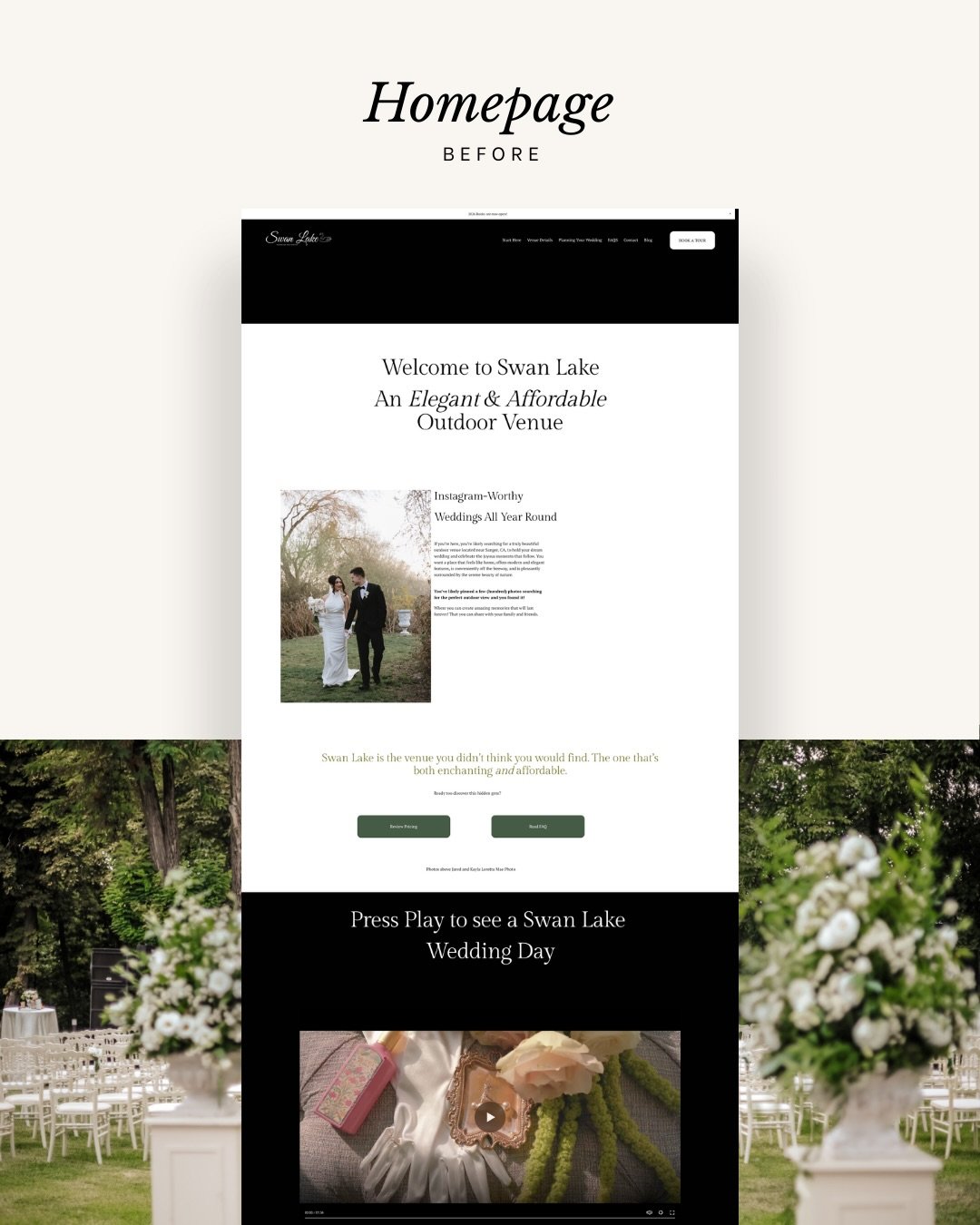 Before &rarr; after ✨

Swan Lake Weddings already had a beautiful brand&hellip;
but the homepage wasn&rsquo;t fully guiding people to book.

So we focused on:
&ndash; clear messaging within seconds
&ndash; a flow that actually leads somewhere
&ndash;
