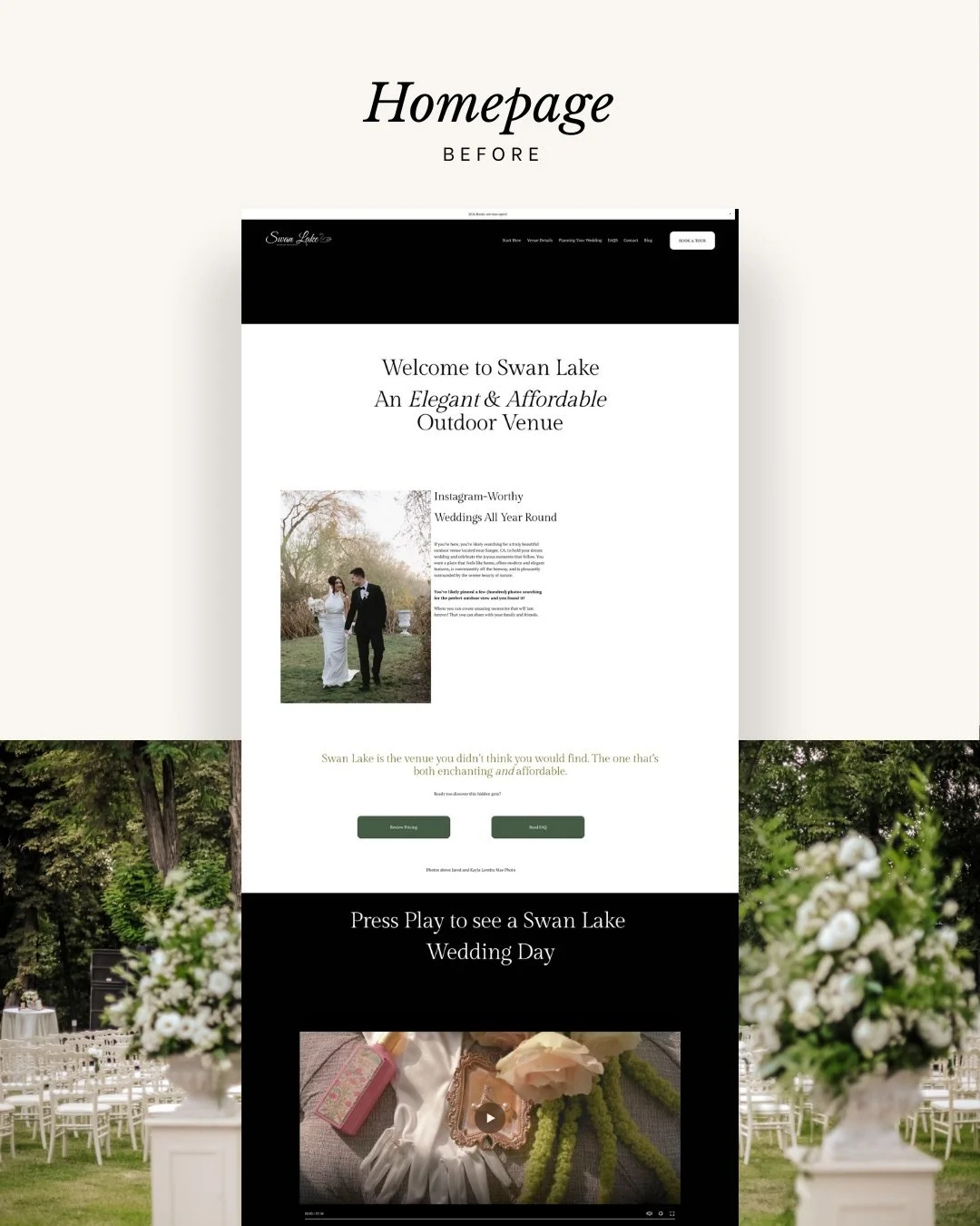 Before &rarr; after ✨

Swan Lake Weddings already had a beautiful brand&hellip;
but the homepage wasn&rsquo;t fully guiding people to book.

So we focused on:
&ndash; clear messaging within seconds
&ndash; a flow that actually leads somewhere
&ndash;