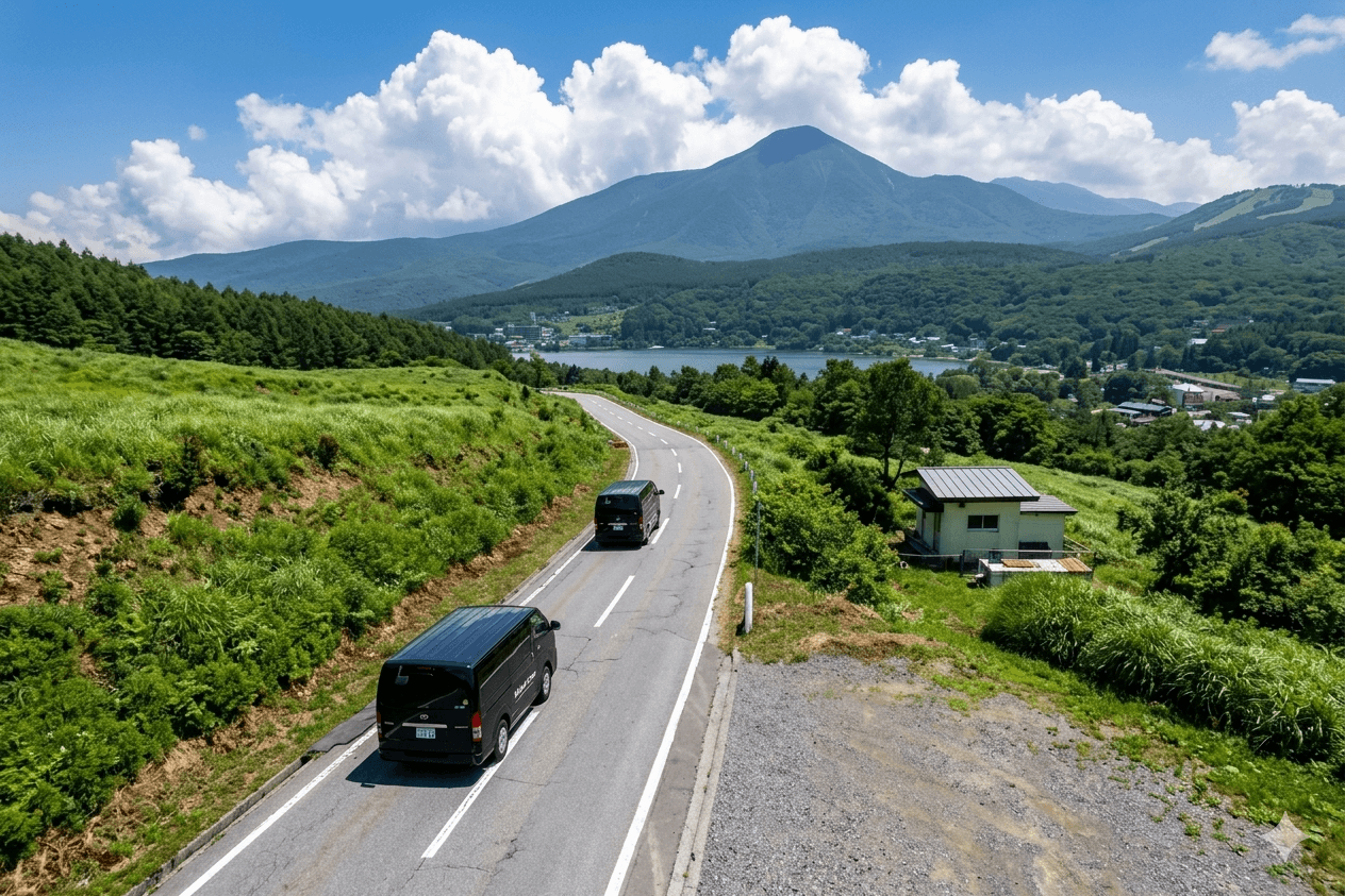 A Tabi Trails tour on the road in our Hiace Minivans