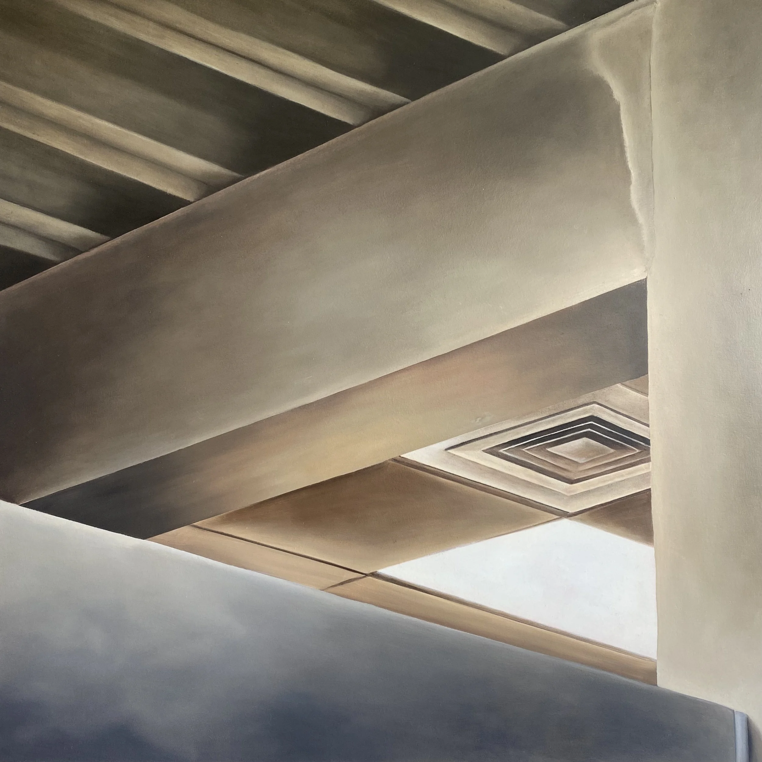 Thresholds (Ceiling), 2025, oil on panel, 600 x 600 mm. 