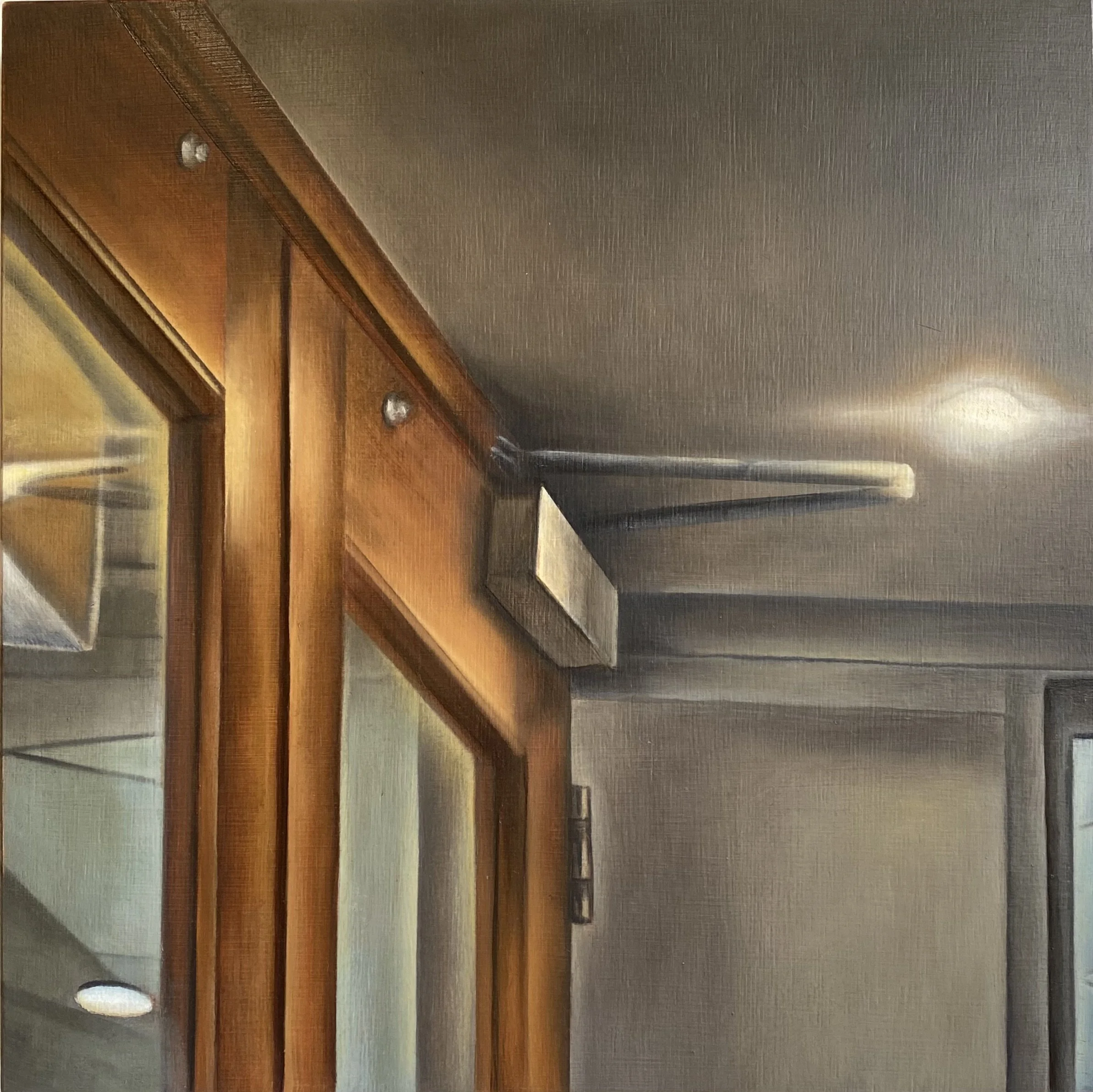 Thresholds (Door Closer), 2025, oil on panel, 300 x 300 mm. Private collection.
