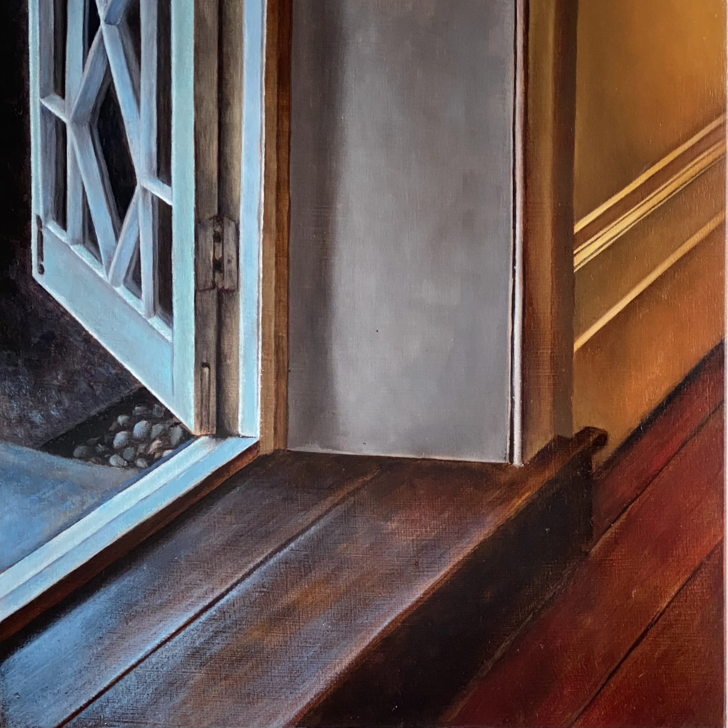 Thresholds (Doorstep), 2025, oil on panel, 300 x 300 mm.