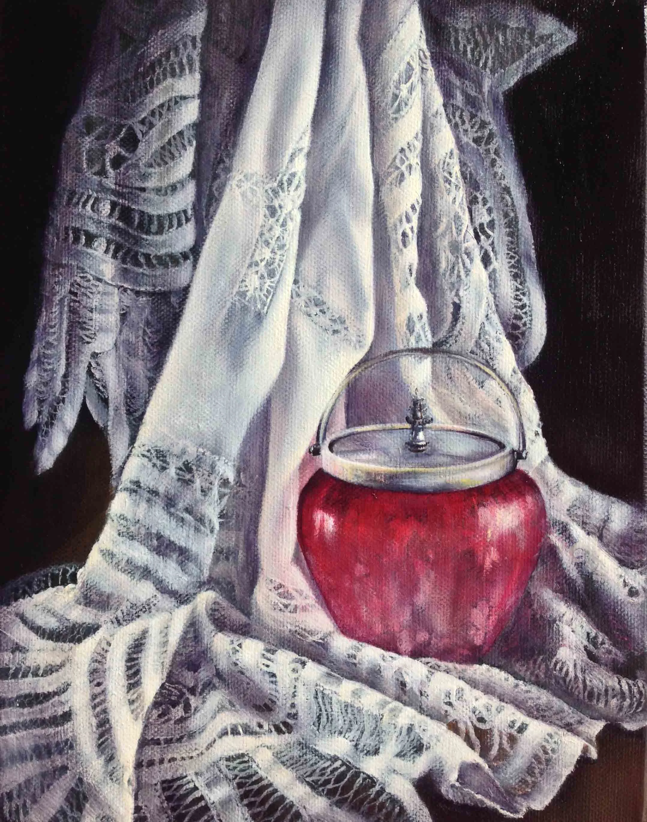 Commissioned work: Antique lace and glass 2, 2016.