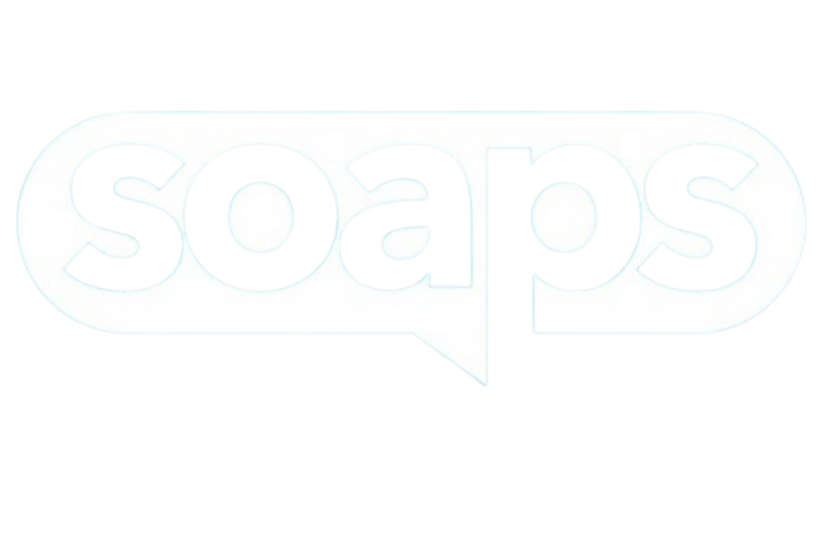 Logo with the word 'soaps' inside a speech bubble