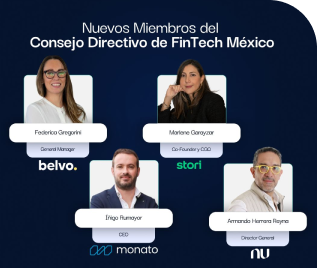 Iñigo Rumayor, Co-CEO de Monato, como miembro del Consejo Directivo de FinTech México junto a líderes de Belvo, Stori y Nu.