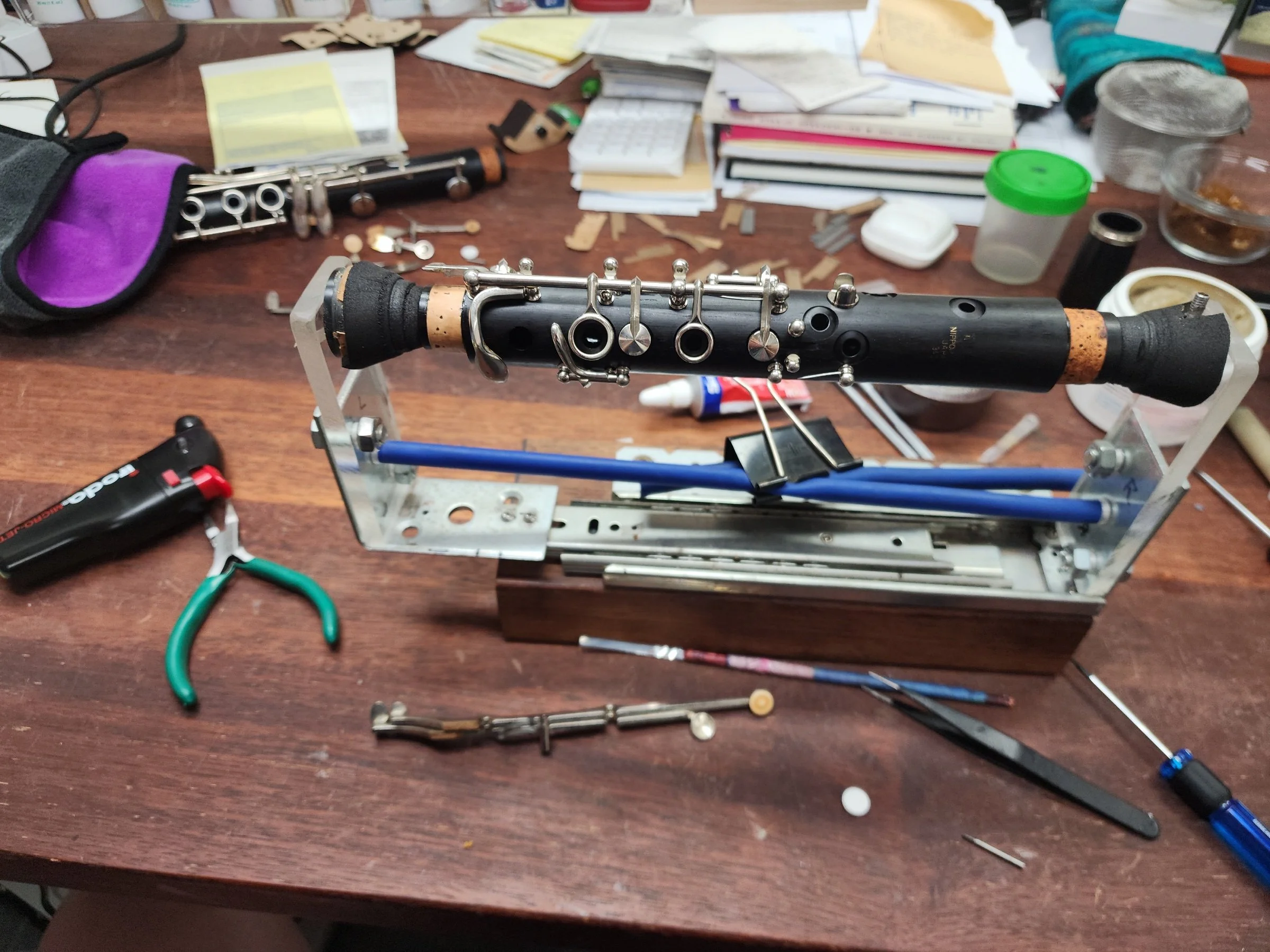 Clarinet being serviced.