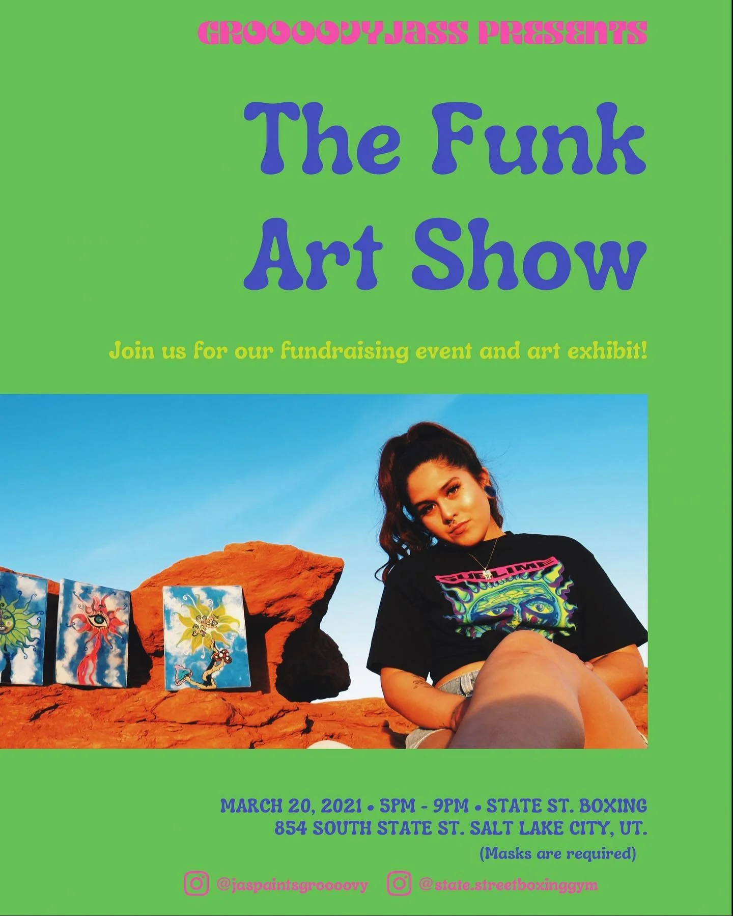 THE FUNK ART SHOW☮️ come and support my first art show ! Whatever paintings get sold will help fund money for state street boxing gym! 😁 hope to see you guys there 💓(MASKS REQUIRED) #saltlakecity #saltlakeartist