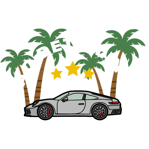 A logo featuring a silver sports car beneath palm trees with the text 'A G DETAILING' and three yellow stars above.